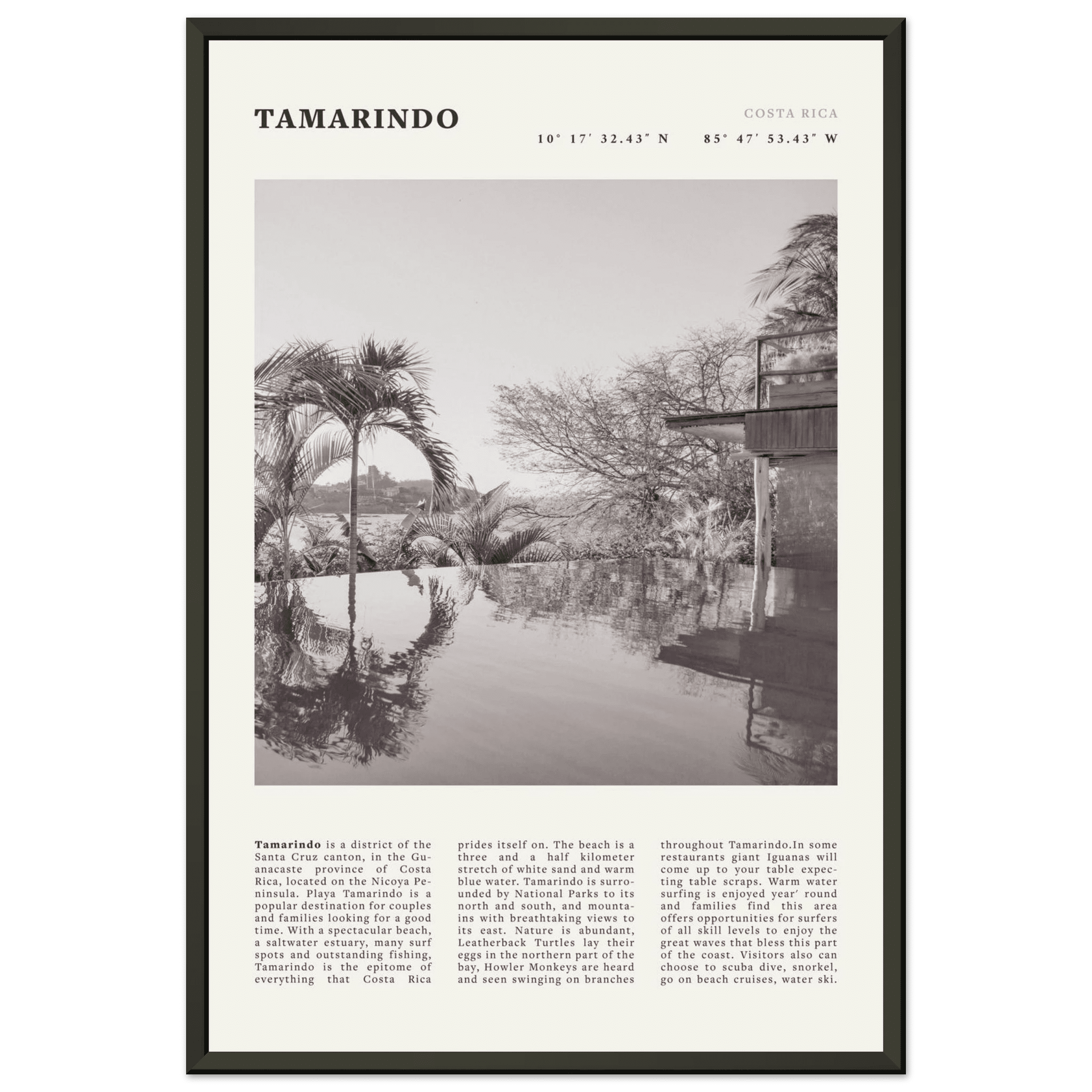 Tamarindo Poster | Black & White Costa Rica Beach Wall Art | Surf Travel Print - Evergreen Posters