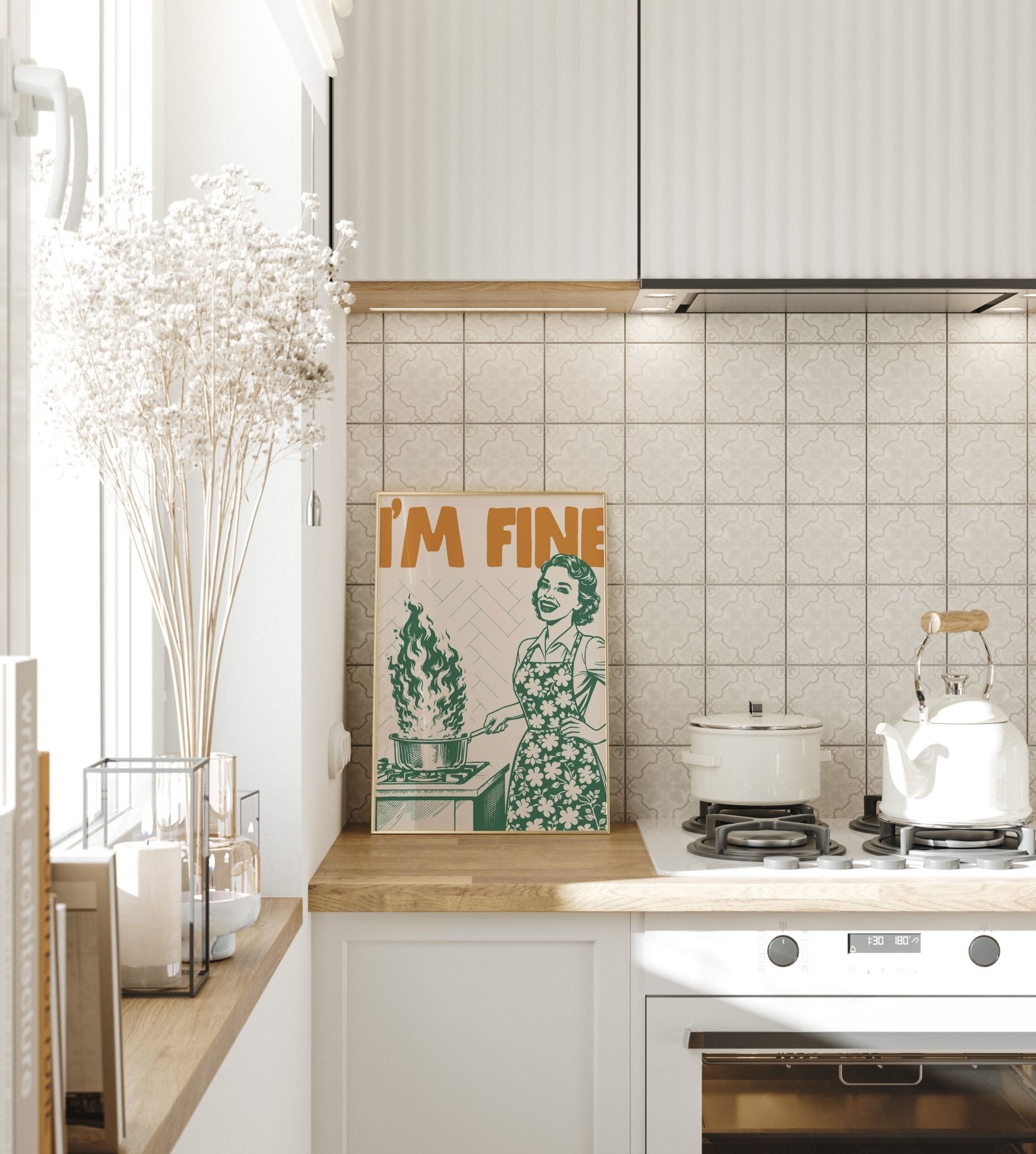 I'm Fine Poster – Funny Retro Kitchen Wall Art Print (Green Edition) - Evergreen Posters
