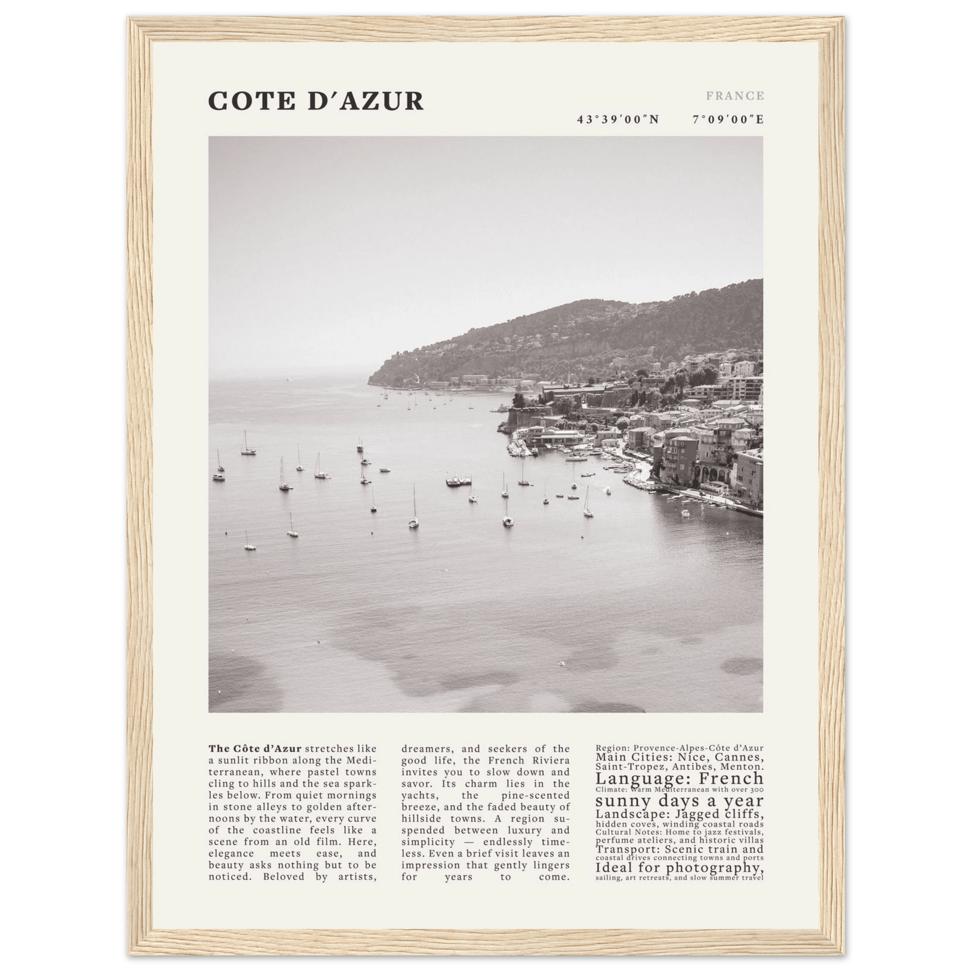 Côte d'Azur Poster Black and White – Vintage French Riviera Coast Print (Digital & Printed Options) - Evergreen Posters