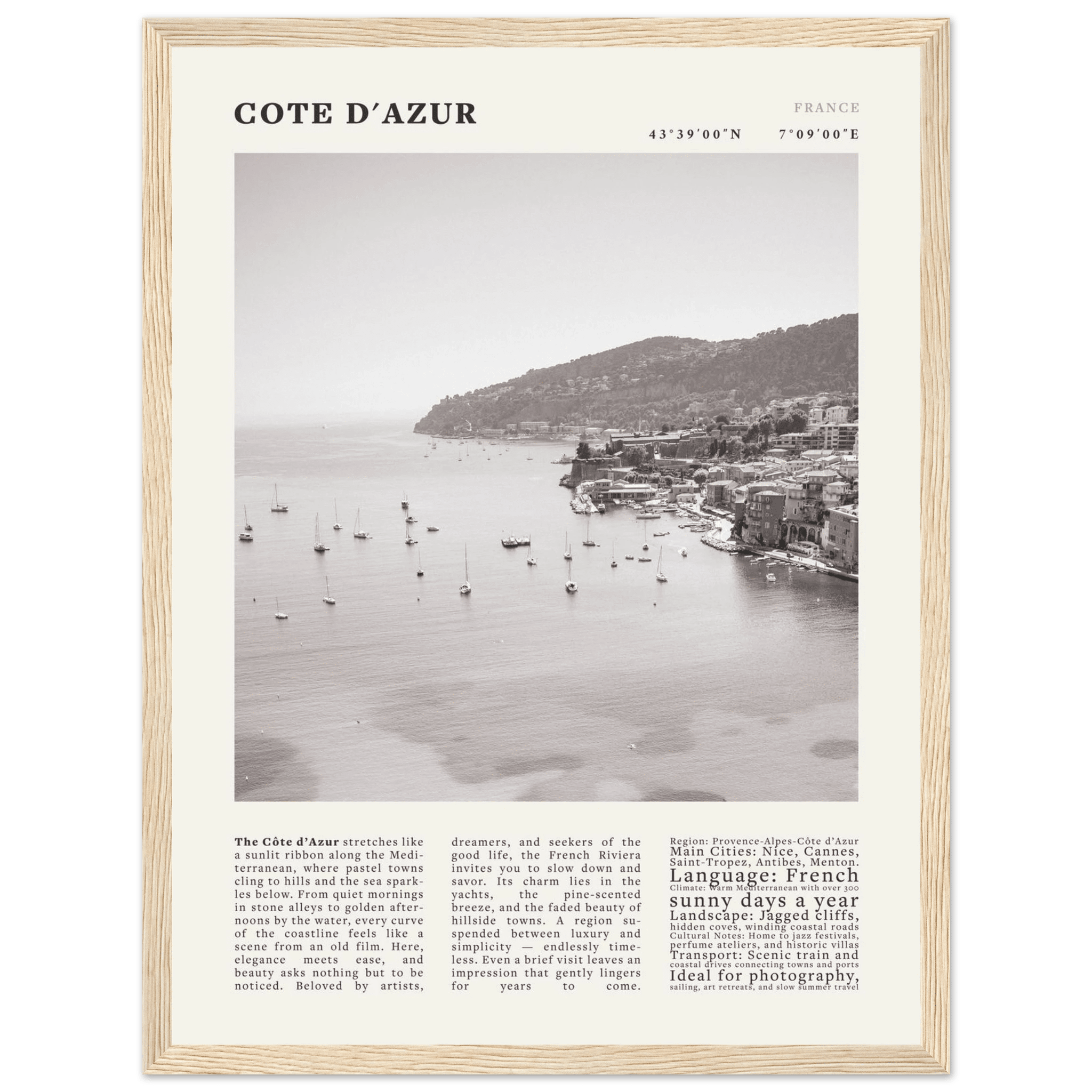 Côte d'Azur Poster Black and White – Vintage French Riviera Coast Print (Digital & Printed Options) - Evergreen Posters
