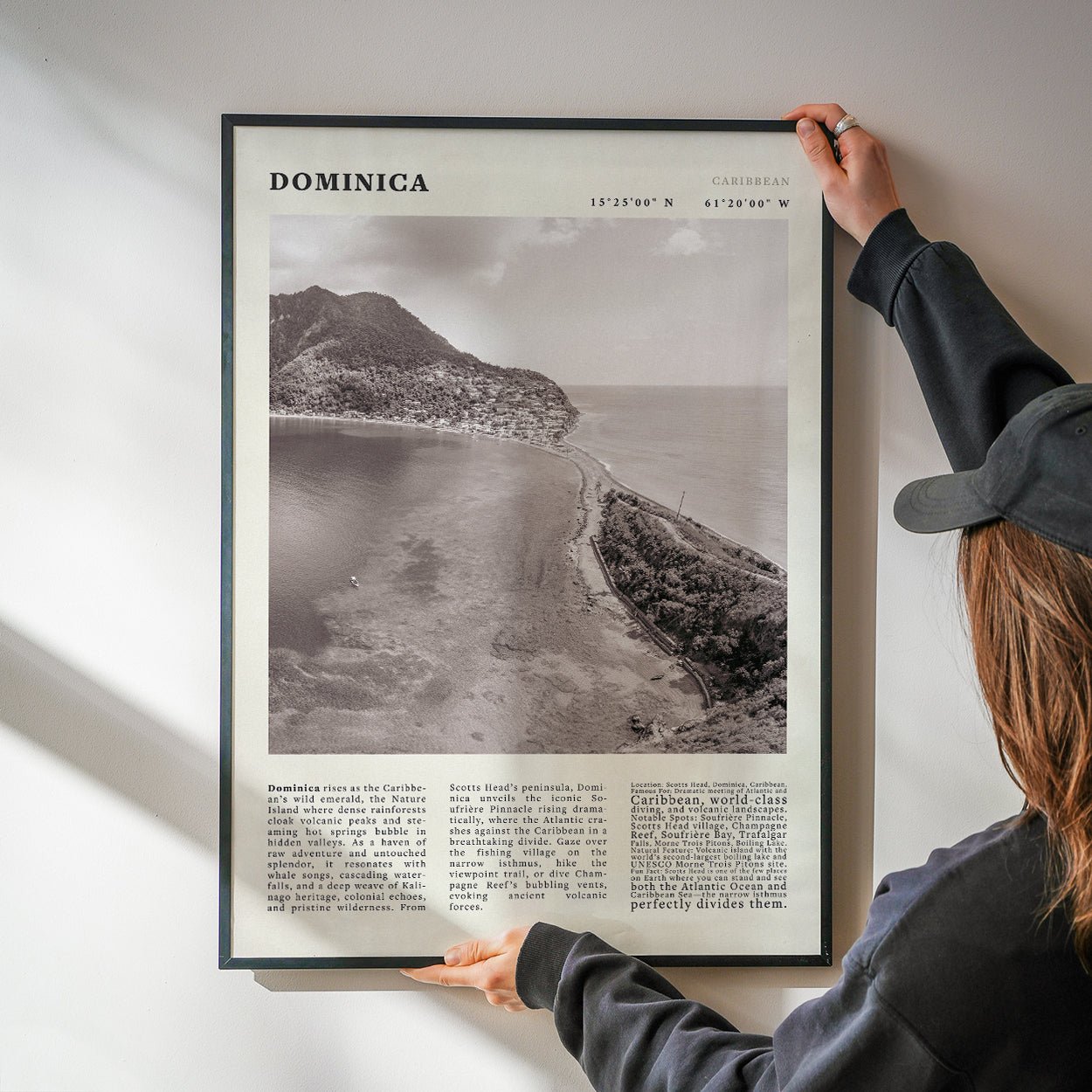 Dominica Poster Black and White – Vintage Caribbean Rainforest Island Print (Digital & Printed Options) - Evergreen Posters