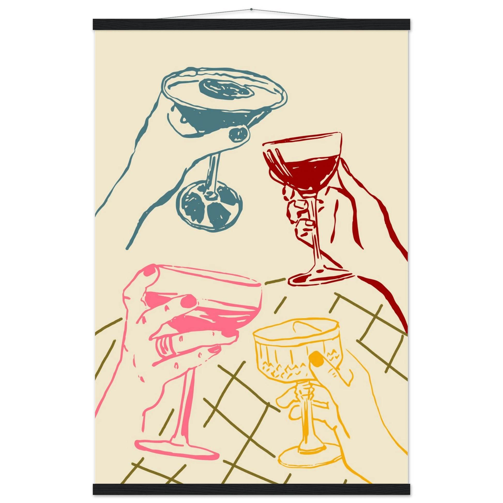 Cheers Print | Colourful Cocktail Glasses Wall Art | Kitchen Bar Poster - Evergreen Posters