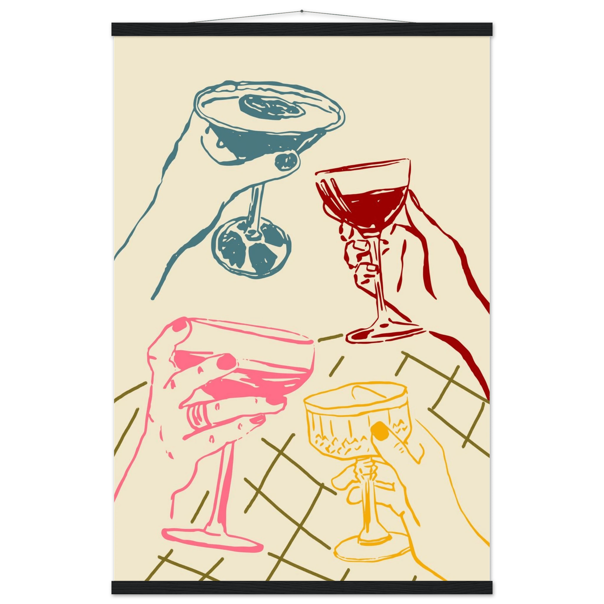 Cheers Print | Colourful Cocktail Glasses Wall Art | Kitchen Bar Poster - Evergreen Posters
