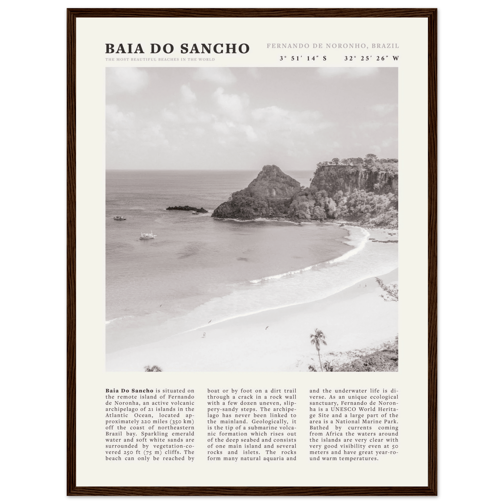 Baia Do Sancho Poster | Black & White Brazil Beach Wall Art | Fernando de Noronha - Evergreen Posters