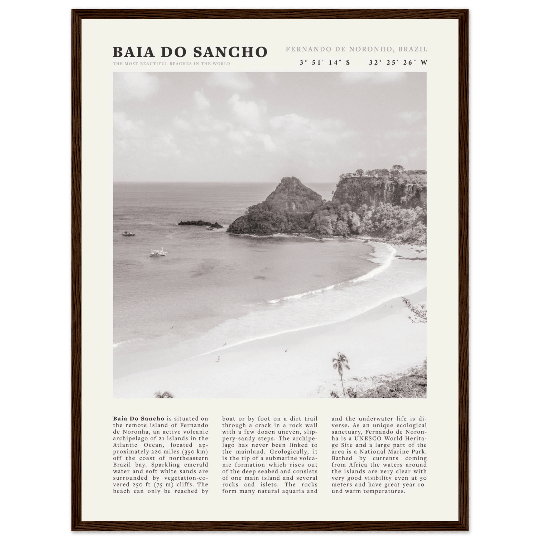Baia Do Sancho Poster | Black & White Brazil Beach Wall Art | Fernando de Noronha - Evergreen Posters