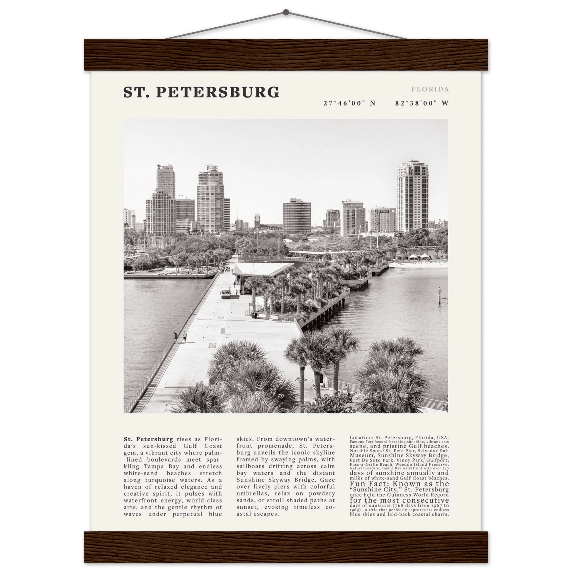 St. Petersburg Florida Poster Black and White – Vintage St Pete Skyline Print (Digital & Printed Options) - Evergreen Posters