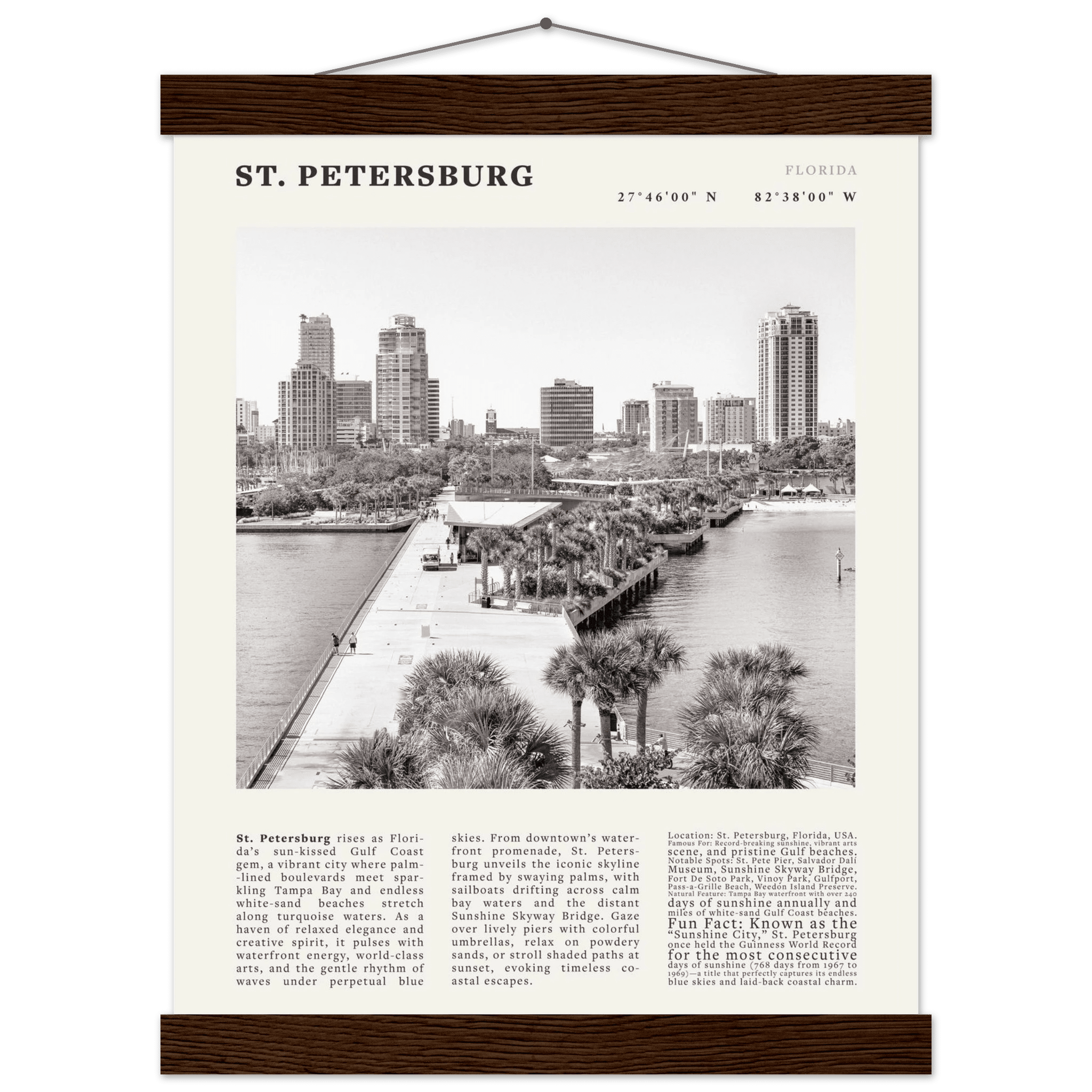 St. Petersburg Florida Poster Black and White – Vintage St Pete Skyline Print (Digital & Printed Options) - Evergreen Posters