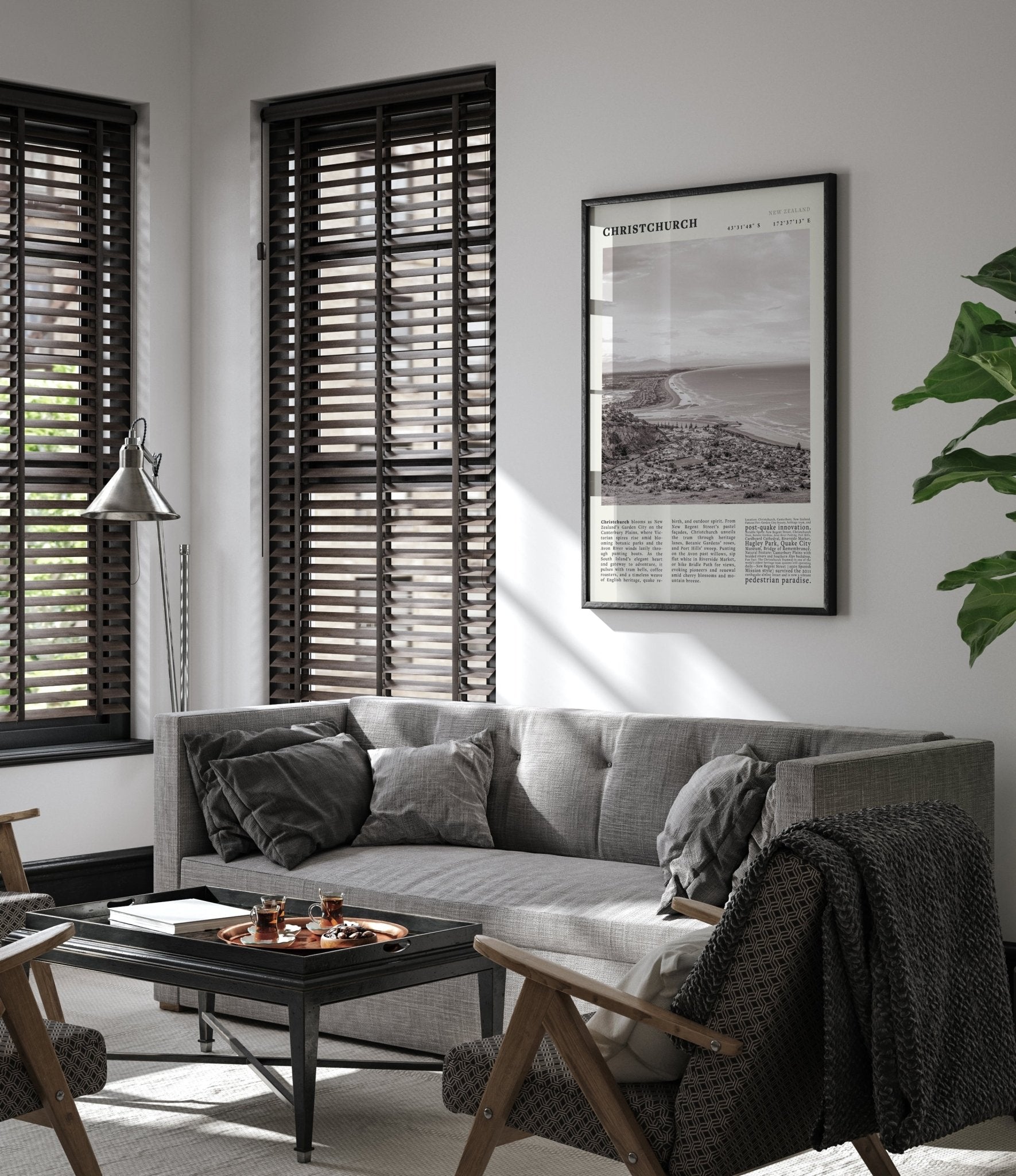 Christchurch New Zealand Poster Black and White – Vintage Garden City Panorama Print - Evergreen Posters