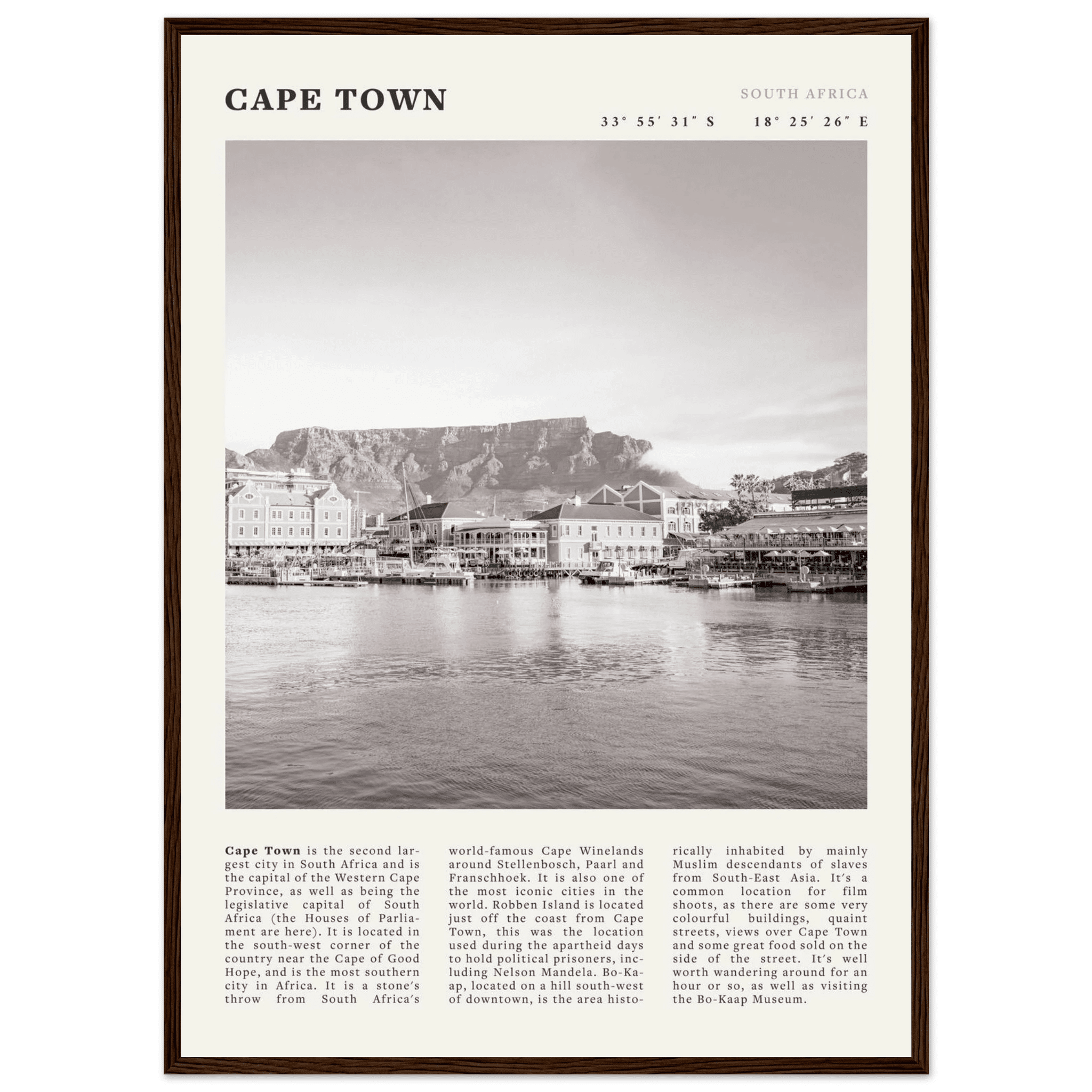 Cape Town Poster | Black & White Table Mountain Wall Art | South Africa Travel Print - Evergreen Posters