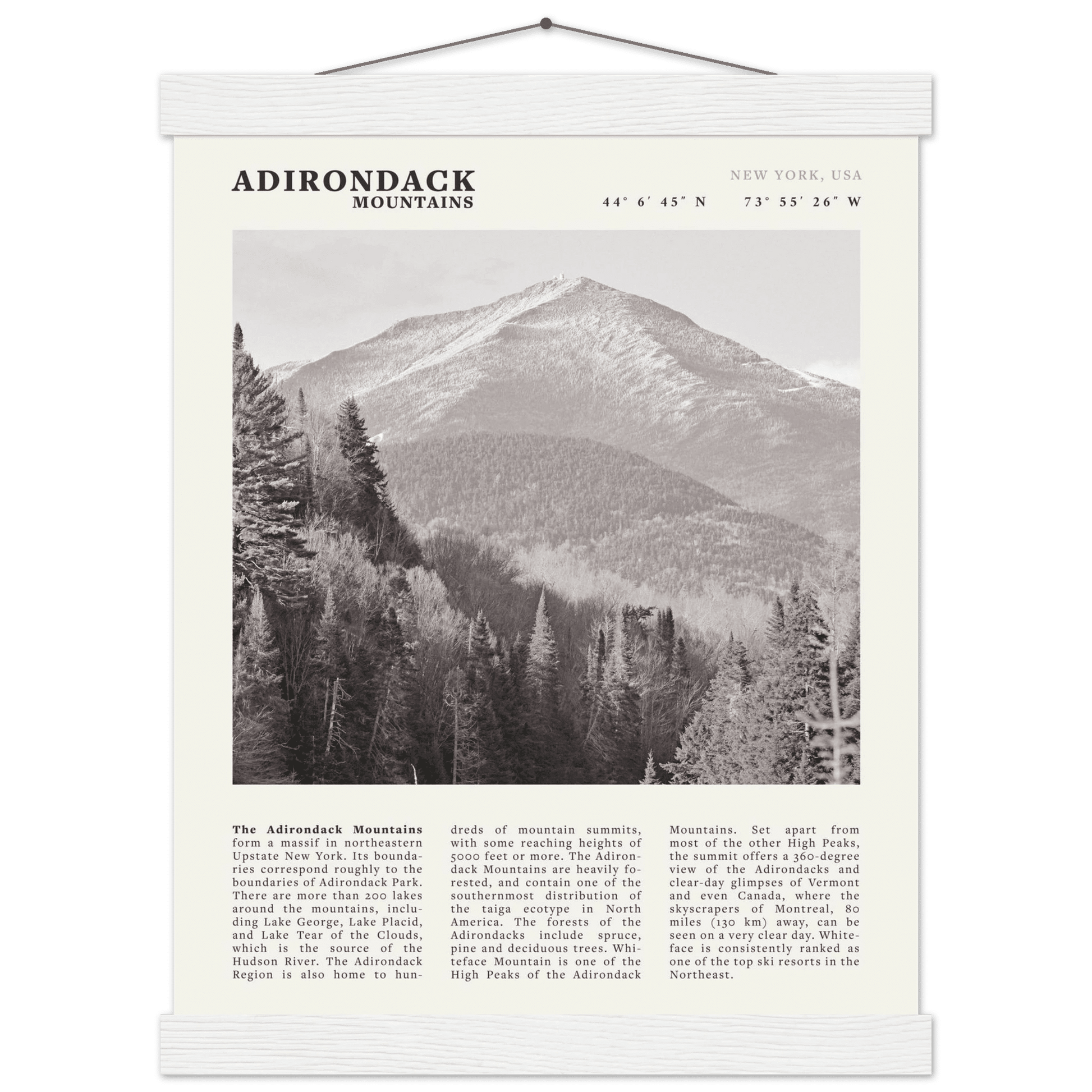 Adirondack Mountains Poster | Black & White New York Nature Wall Art | Hiking Print - Evergreen Posters