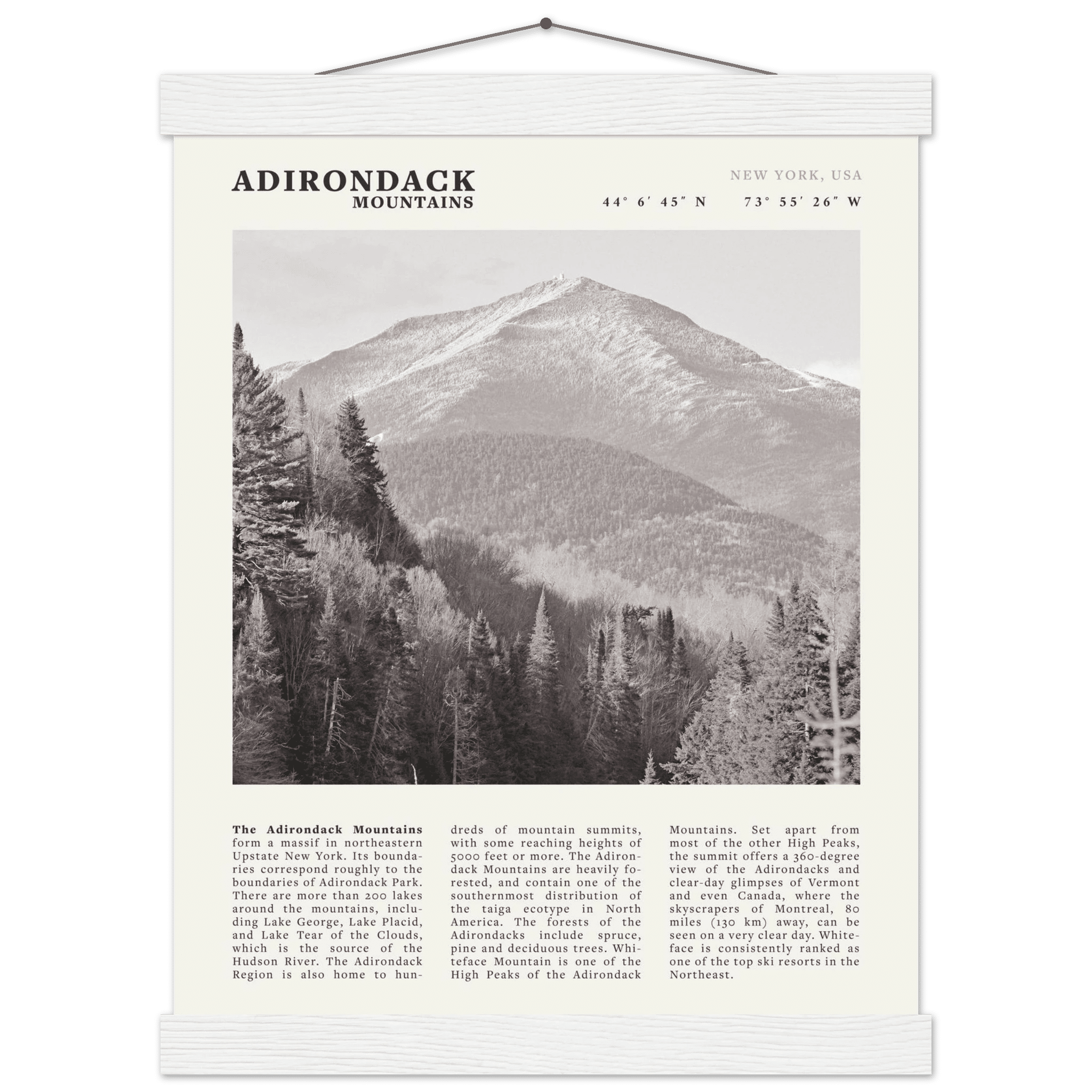 Adirondack Mountains Poster | Black & White New York Nature Wall Art | Hiking Print - Evergreen Posters