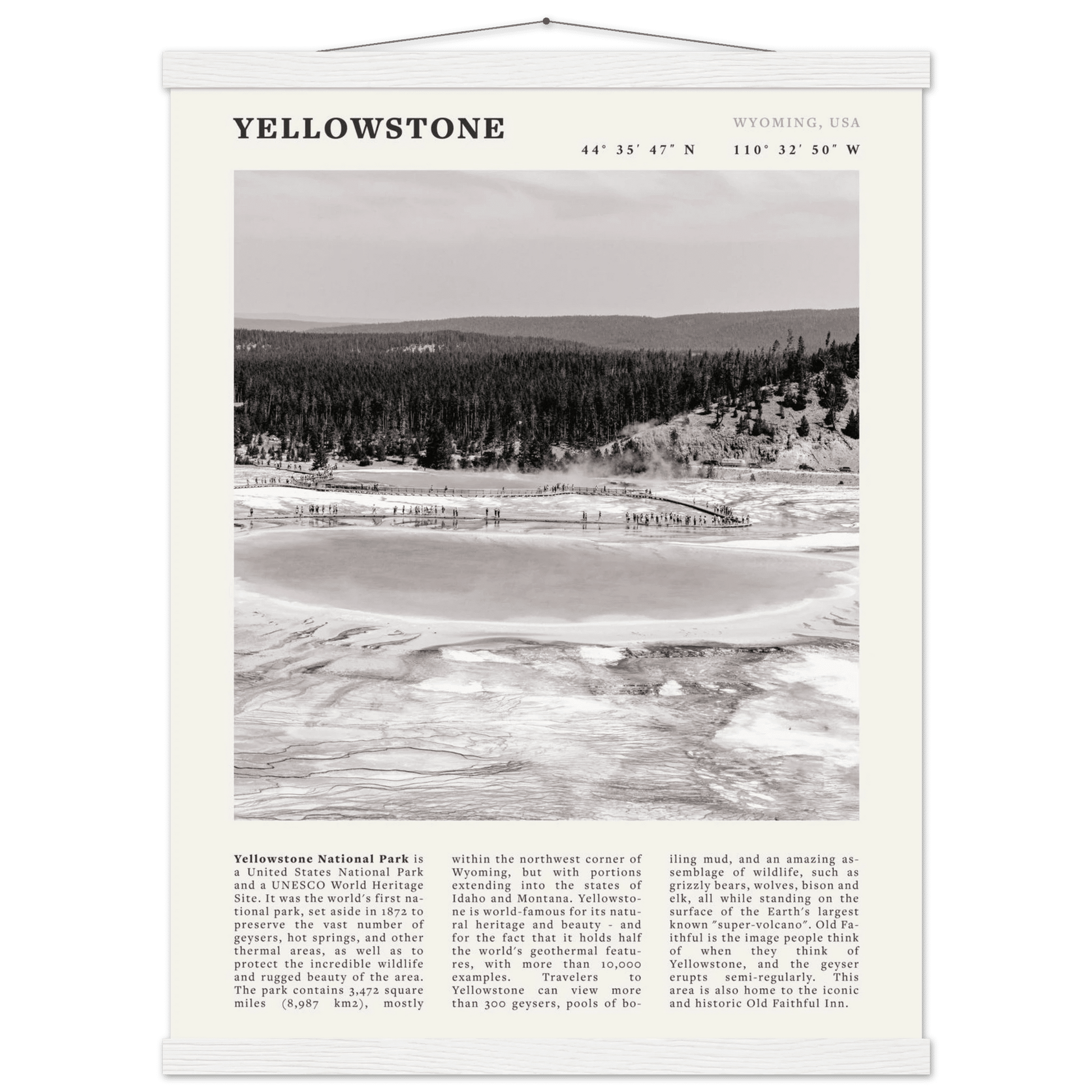 Yellowstone Poster | Black & White Grand Prismatic Spring Wall Art | WY Print - Evergreen Posters