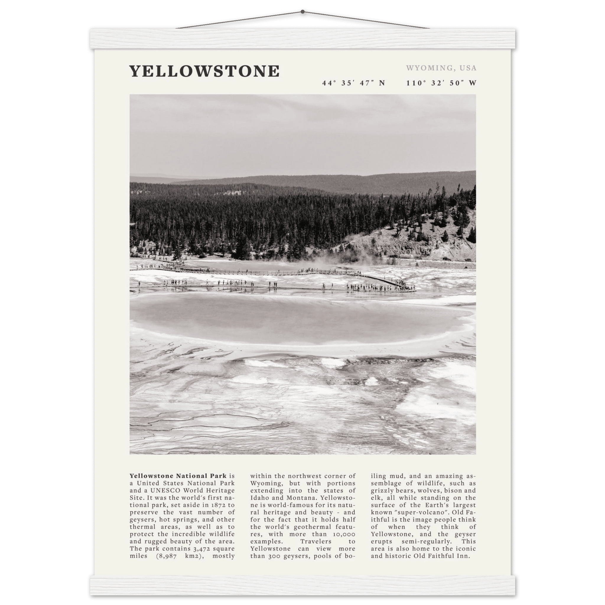 Yellowstone Poster | Black & White Grand Prismatic Spring Wall Art | WY Print - Evergreen Posters