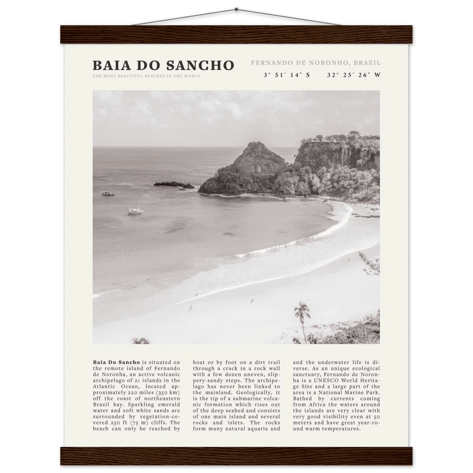 Baia Do Sancho Poster | Black & White Brazil Beach Wall Art | Fernando de Noronha - Evergreen Posters