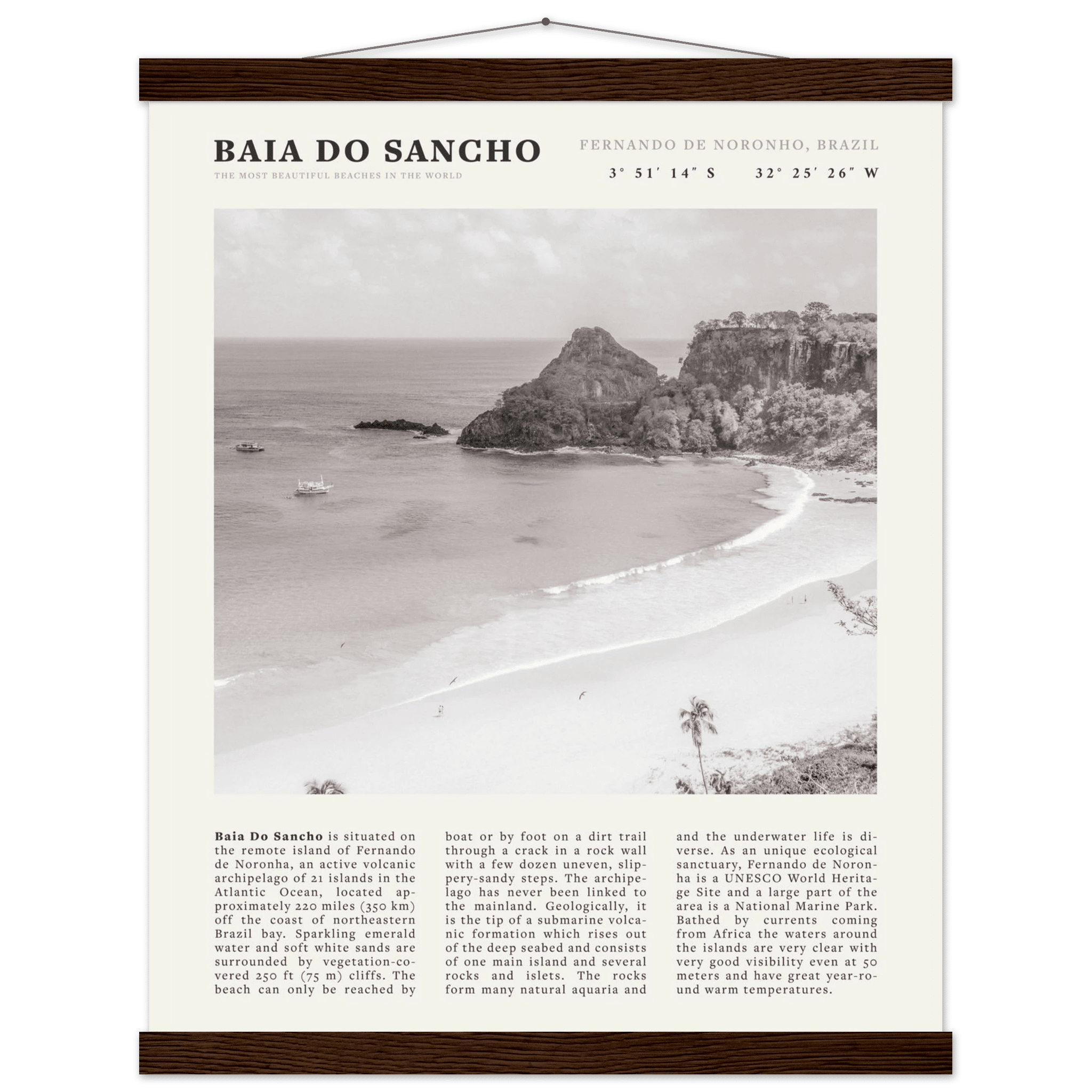 Baia Do Sancho Poster | Black & White Brazil Beach Wall Art | Fernando de Noronha - Evergreen Posters