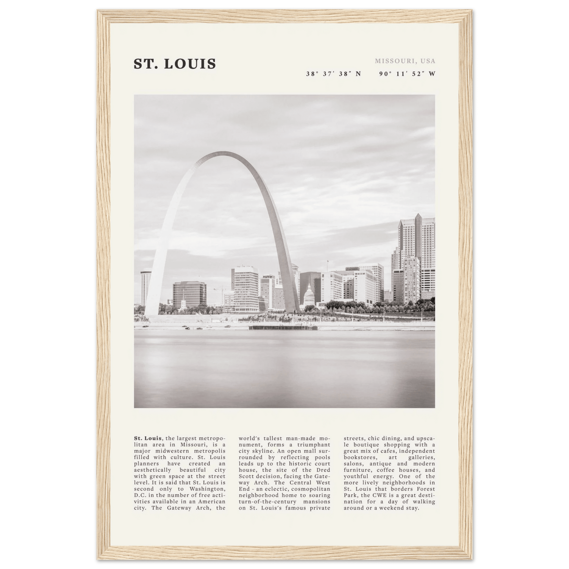 St. Louis Poster | Black & White Gateway Arch Wall Art | Missouri Travel Print - Evergreen Posters