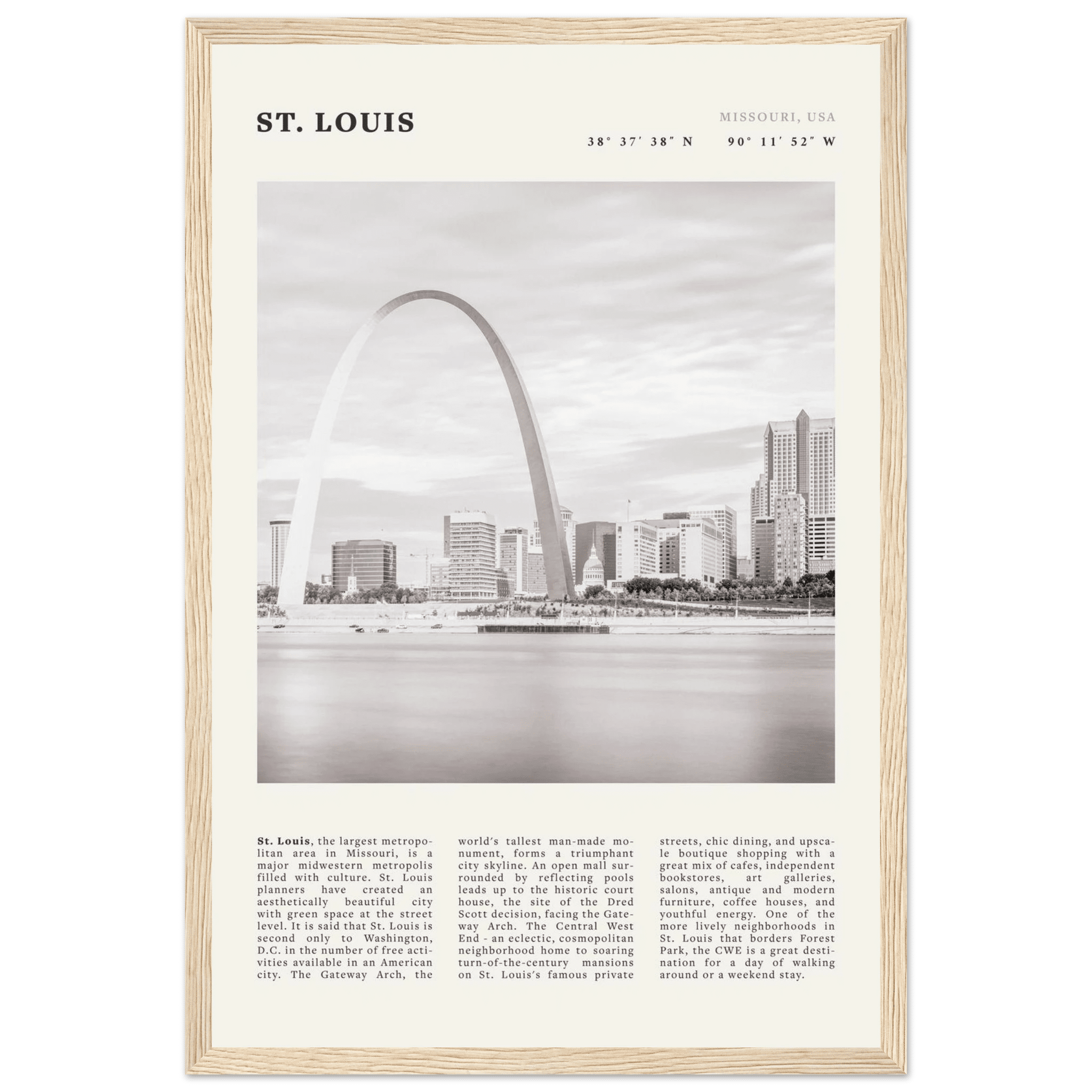 St. Louis Poster | Black & White Gateway Arch Wall Art | Missouri Travel Print - Evergreen Posters