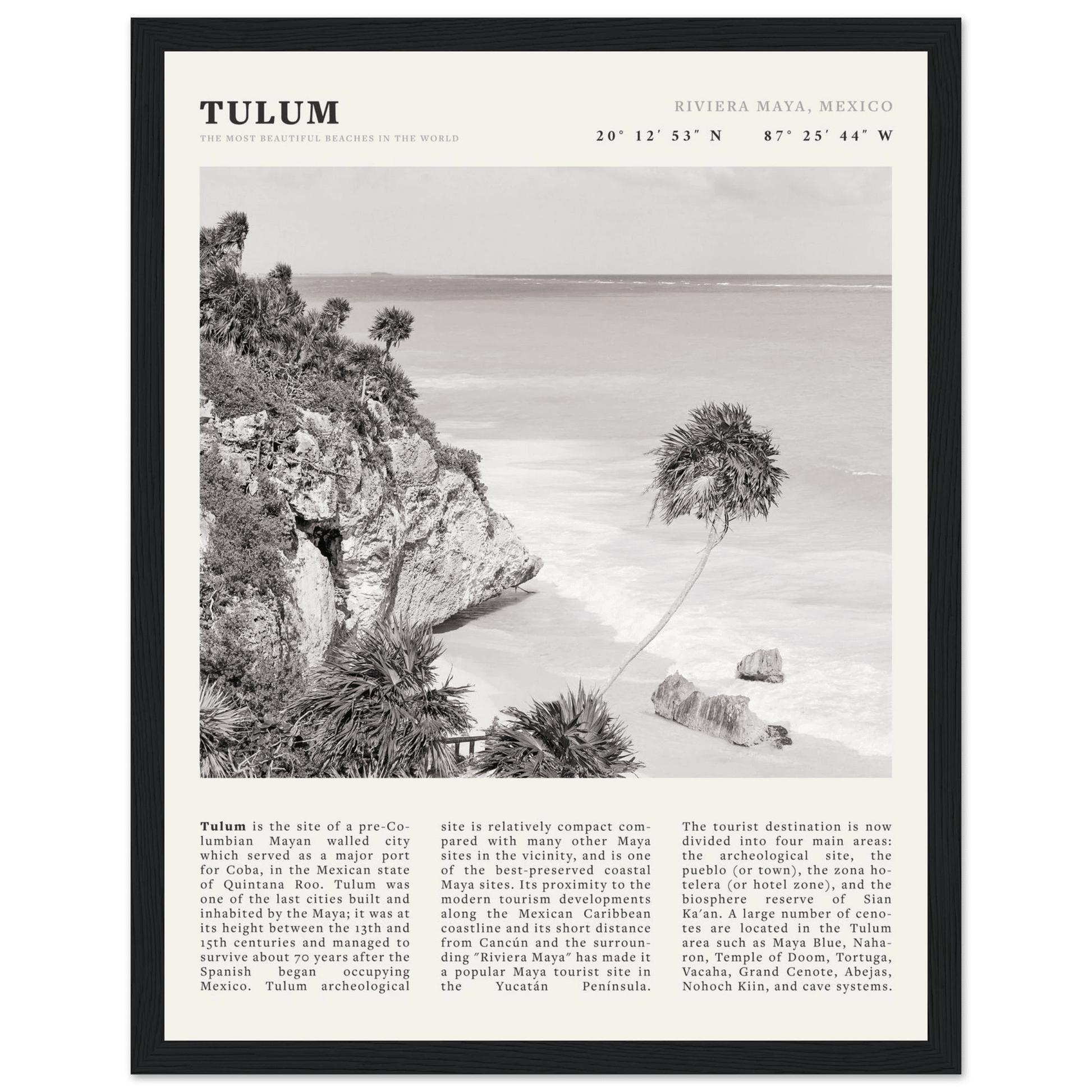 Tulum Poster | Black & White Riviera Maya Mexico Wall Art | Beach Travel Print - Evergreen Posters