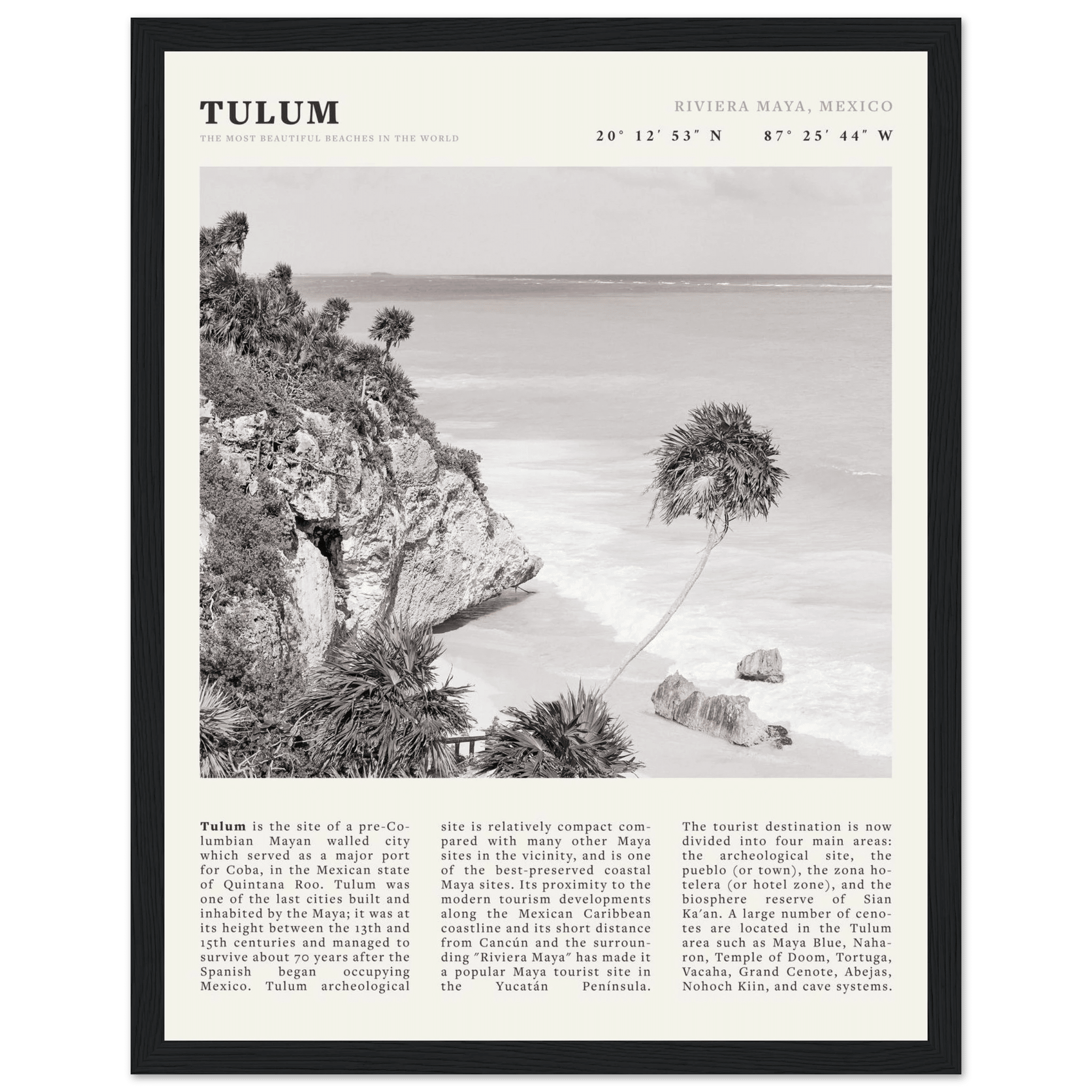 Tulum Poster | Black & White Riviera Maya Mexico Wall Art | Beach Travel Print - Evergreen Posters
