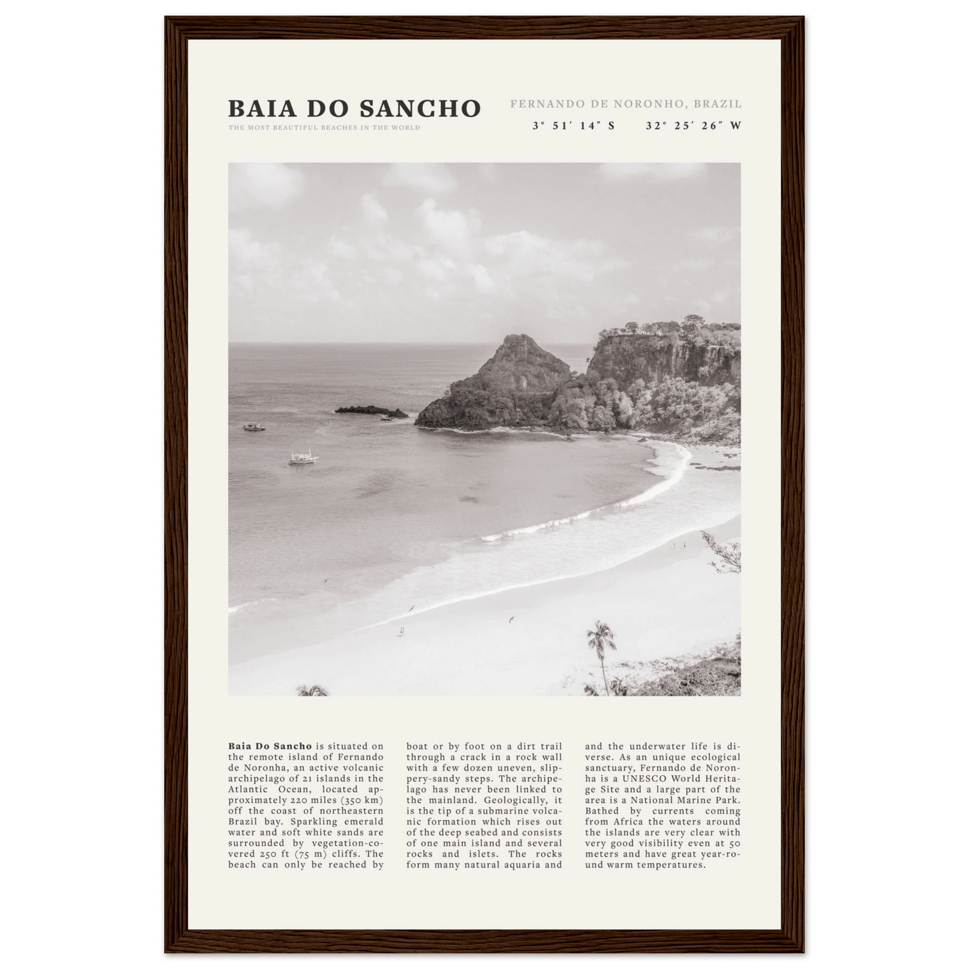 Baia Do Sancho Poster | Black & White Brazil Beach Wall Art | Fernando de Noronha - Evergreen Posters