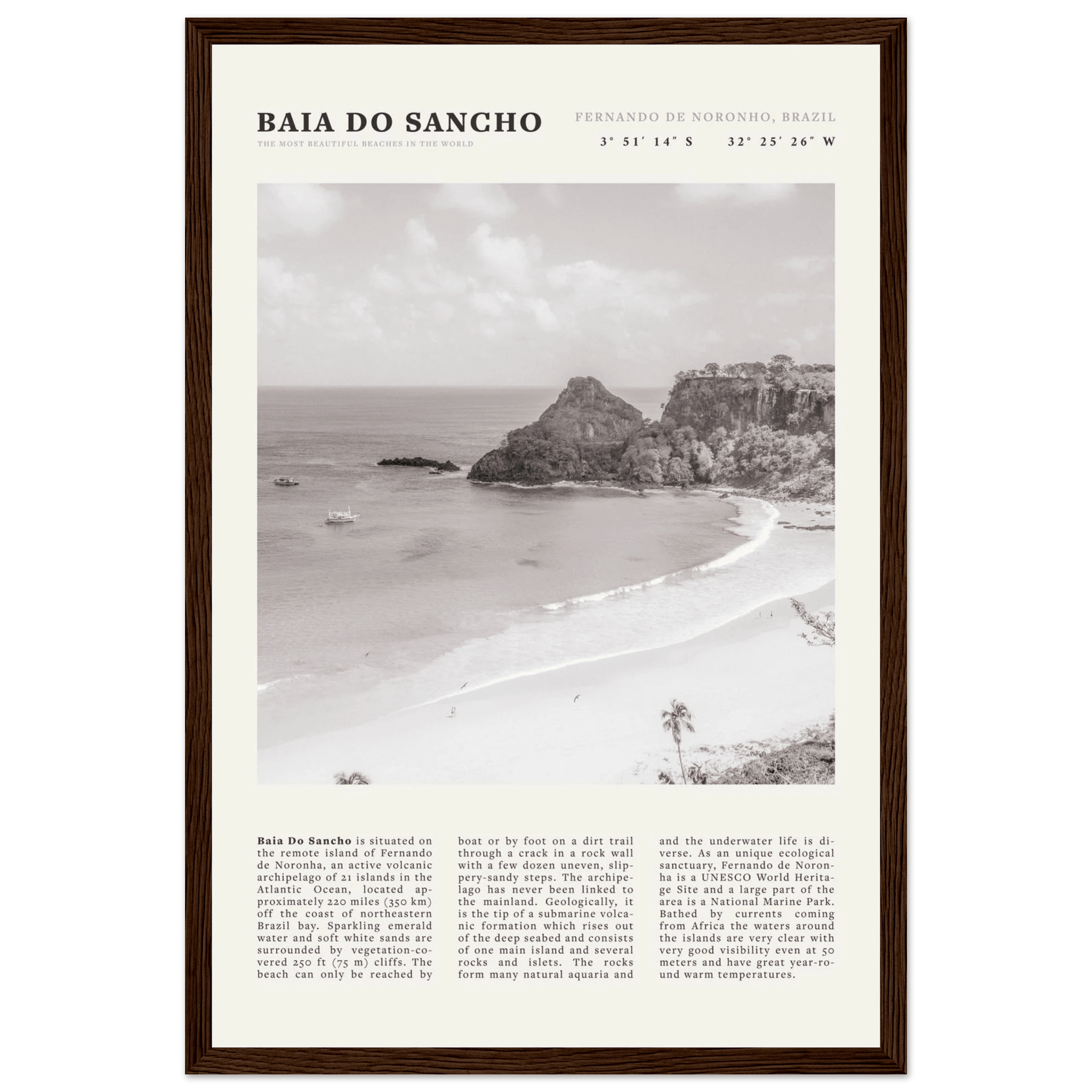 Baia Do Sancho Poster | Black & White Brazil Beach Wall Art | Fernando de Noronha - Evergreen Posters