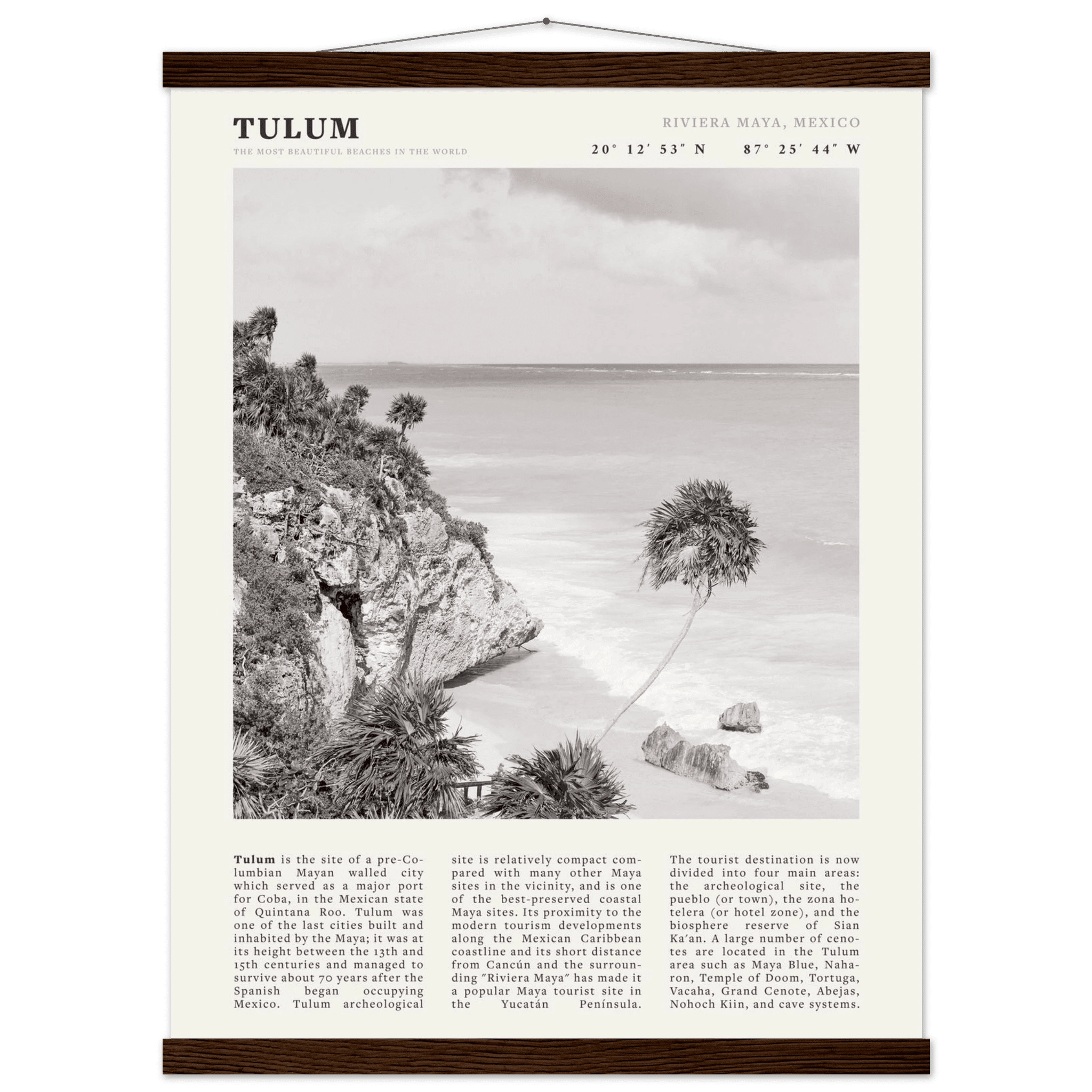 Tulum Poster | Black & White Riviera Maya Mexico Wall Art | Beach Travel Print - Evergreen Posters