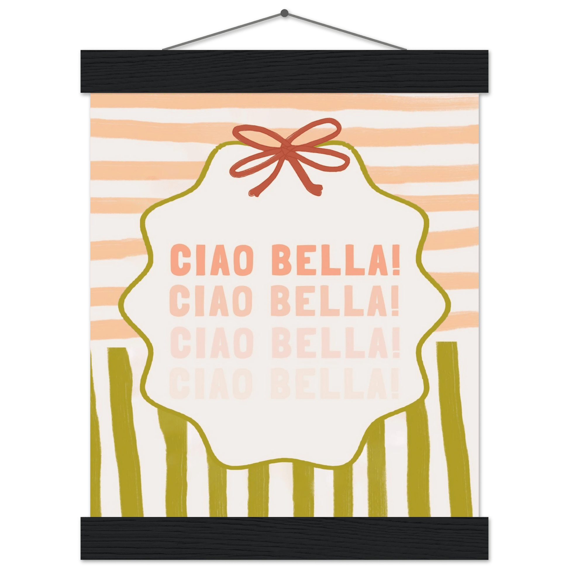 Ciao Bella Poster | Italian Typography Wall Art | Retro Stripe Bow Print | Cute Room Decor - Evergreen Posters
