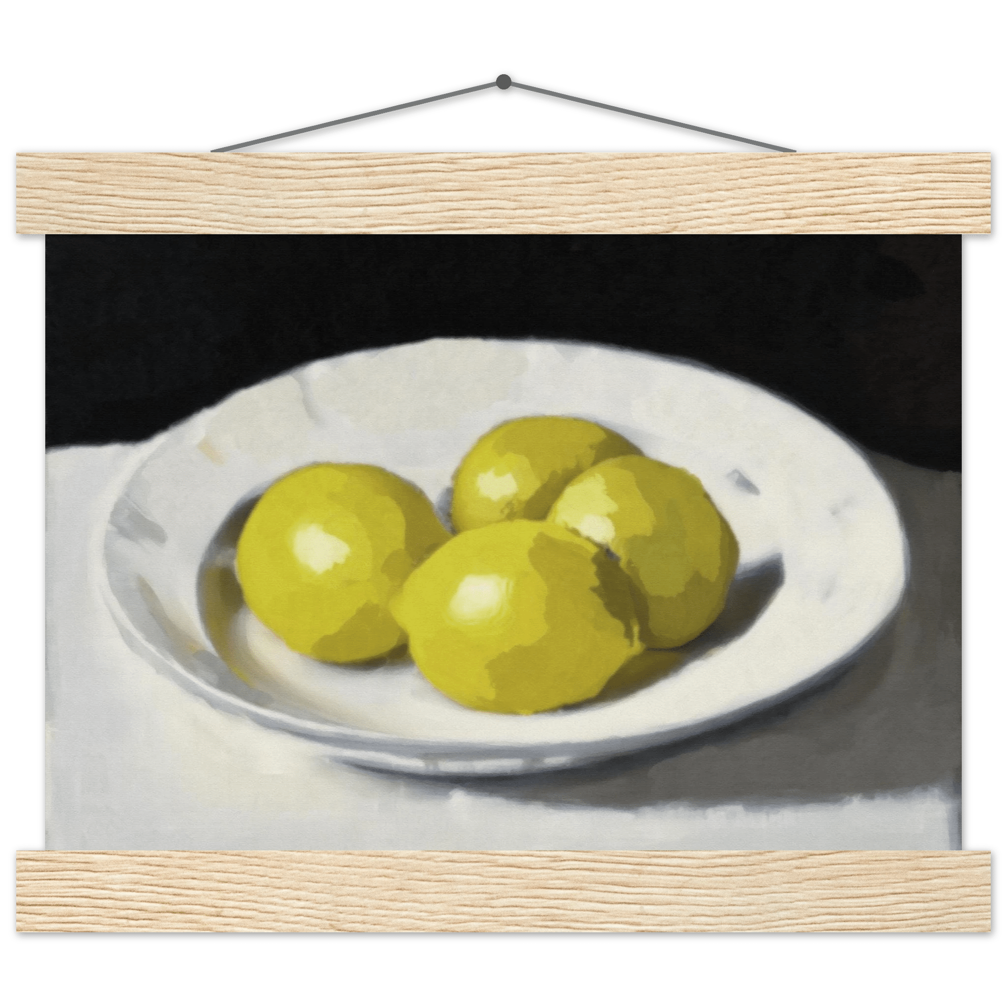 Lemons Print | Three Lemons Oil Painting Wall Art | Kitchen Still Life Poster - Evergreen Posters