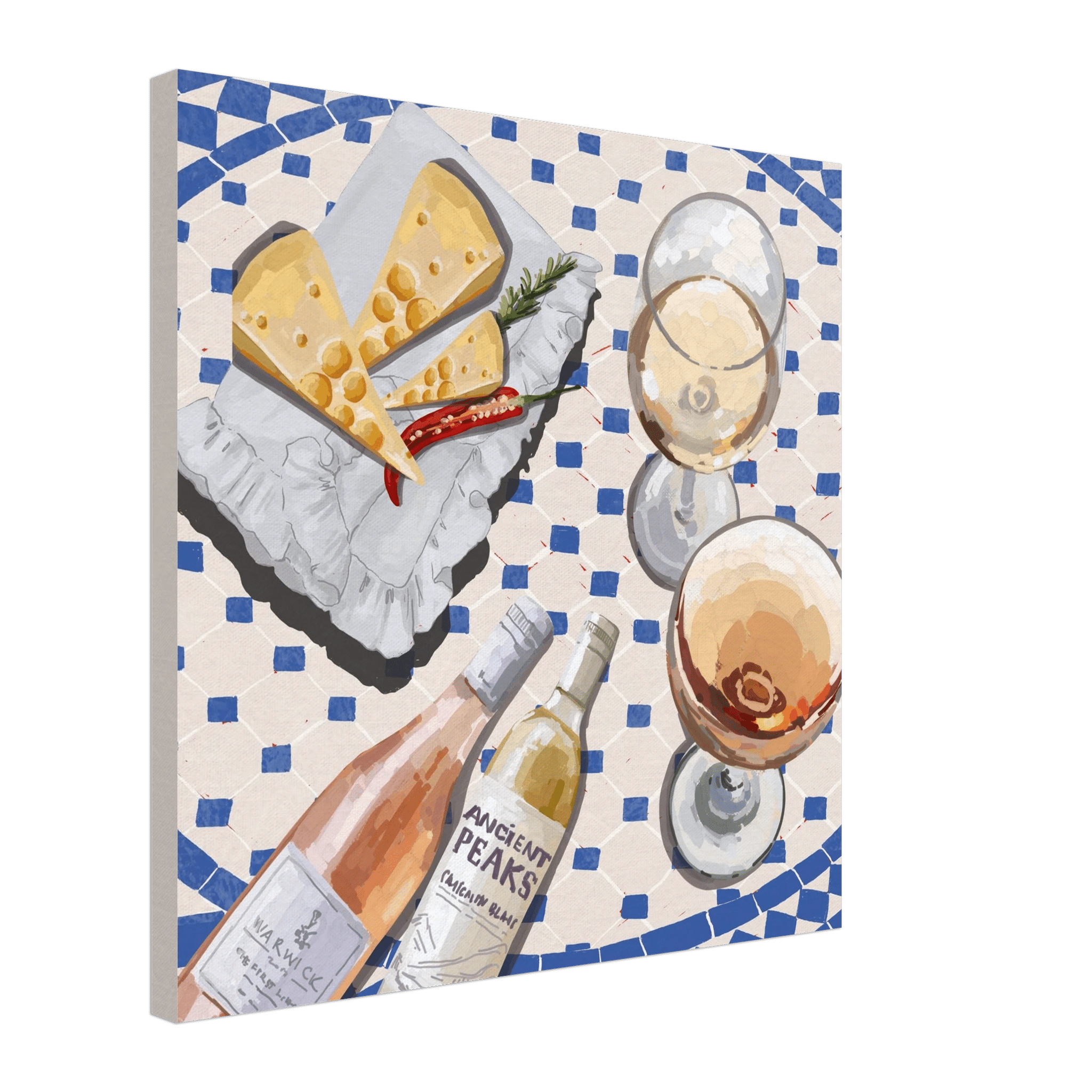 Wine & Cheese Poster | Food Wall Art | Blue Tile Square Kitchen Print - Evergreen Posters - 37