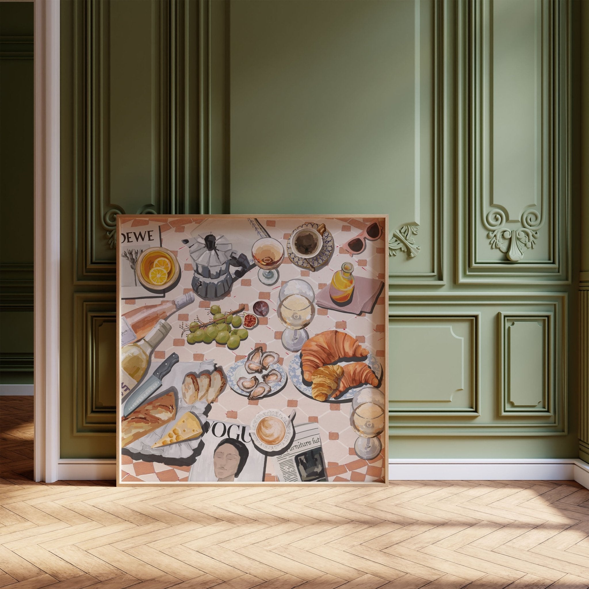 French Brunch Poster | Kitchen Decor Food Wall Art | Croissant & Coffee Square Print - Evergreen Posters - 41