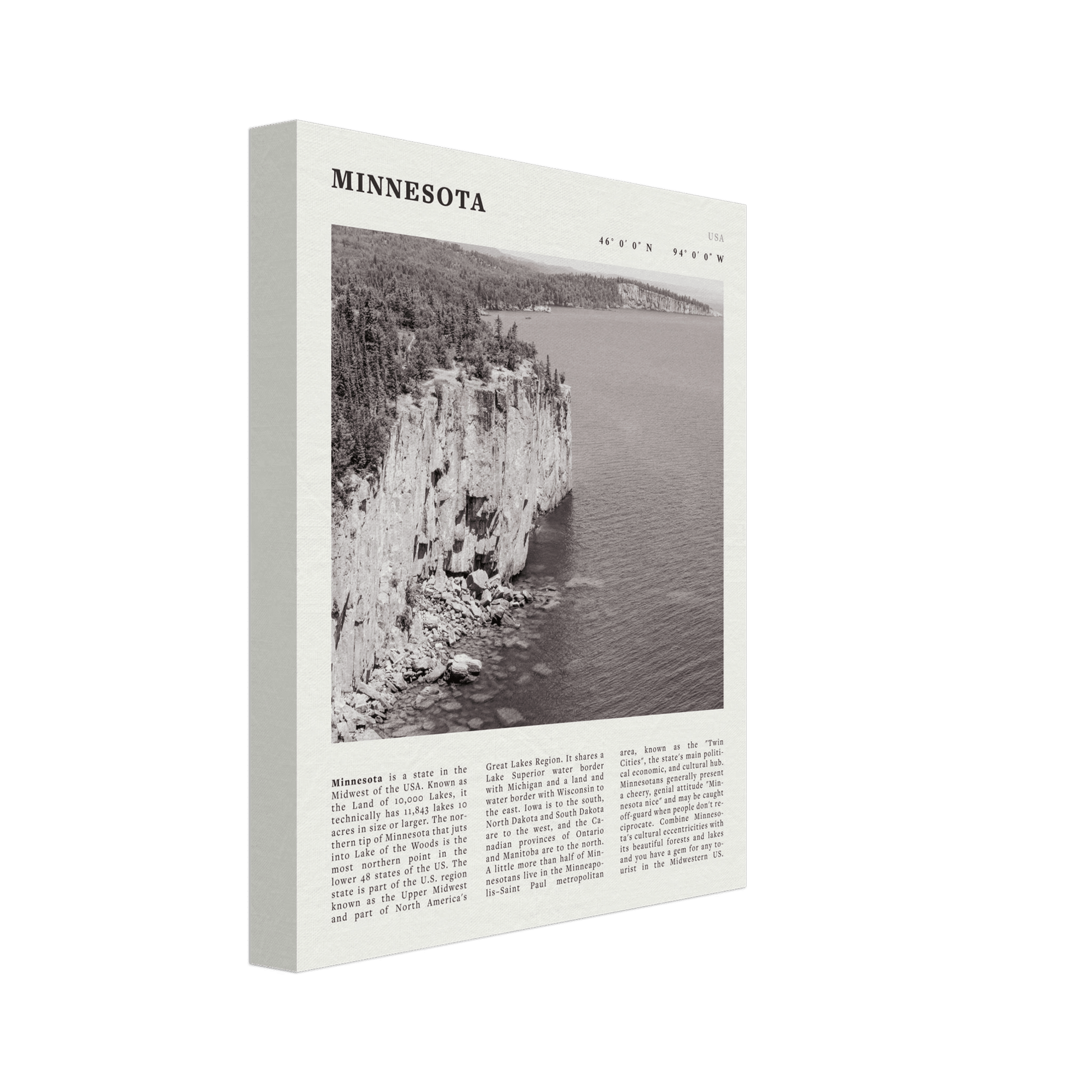 Minnesota Poster | Black & White Lake Superior Wall Art | USA Nature Travel Print - Evergreen Posters