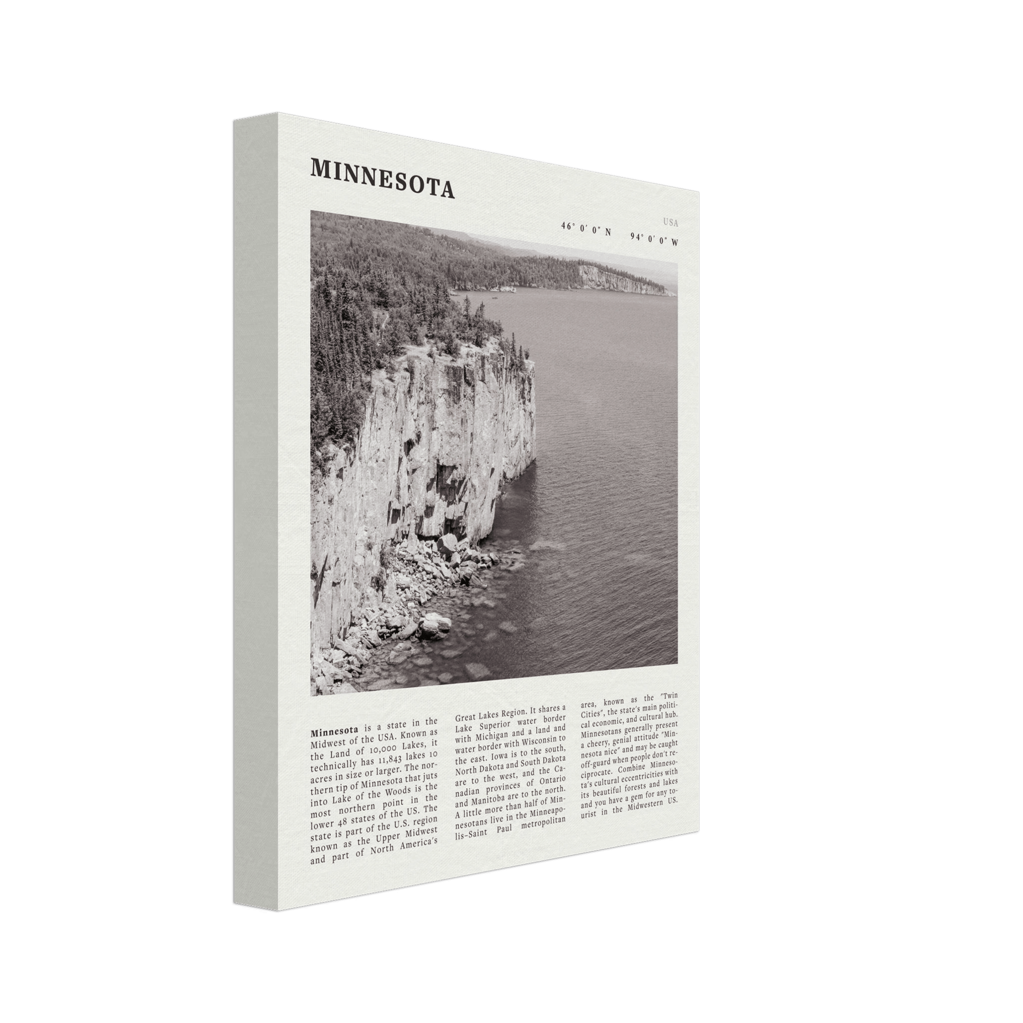 Minnesota Poster | Black & White Lake Superior Wall Art | USA Nature Travel Print - Evergreen Posters