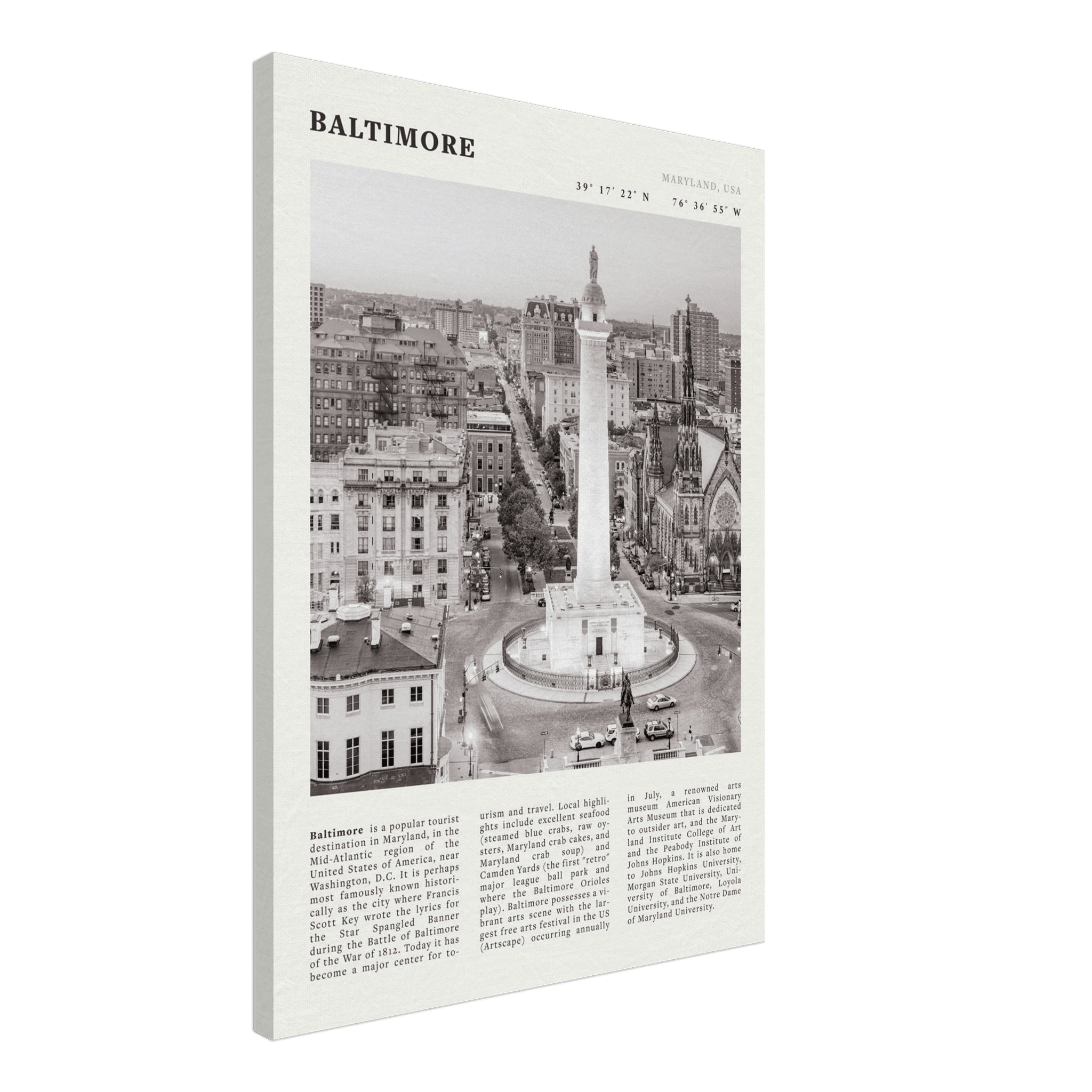 Baltimore Poster | Black & White Maryland City Wall Art | USA Travel Print - Evergreen Posters