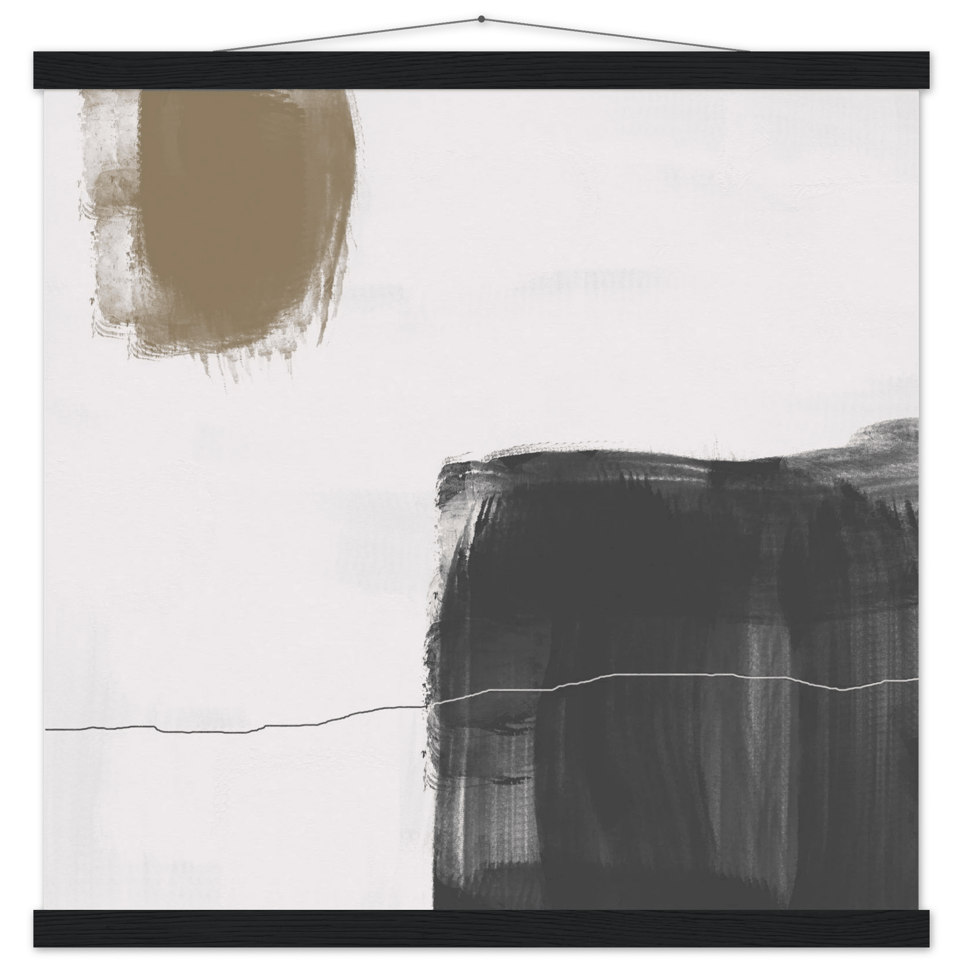 Olive & Black Brushstroke Abstract Poster | Minimalist Square Wall Art | Modern Decor - Evergreen Posters