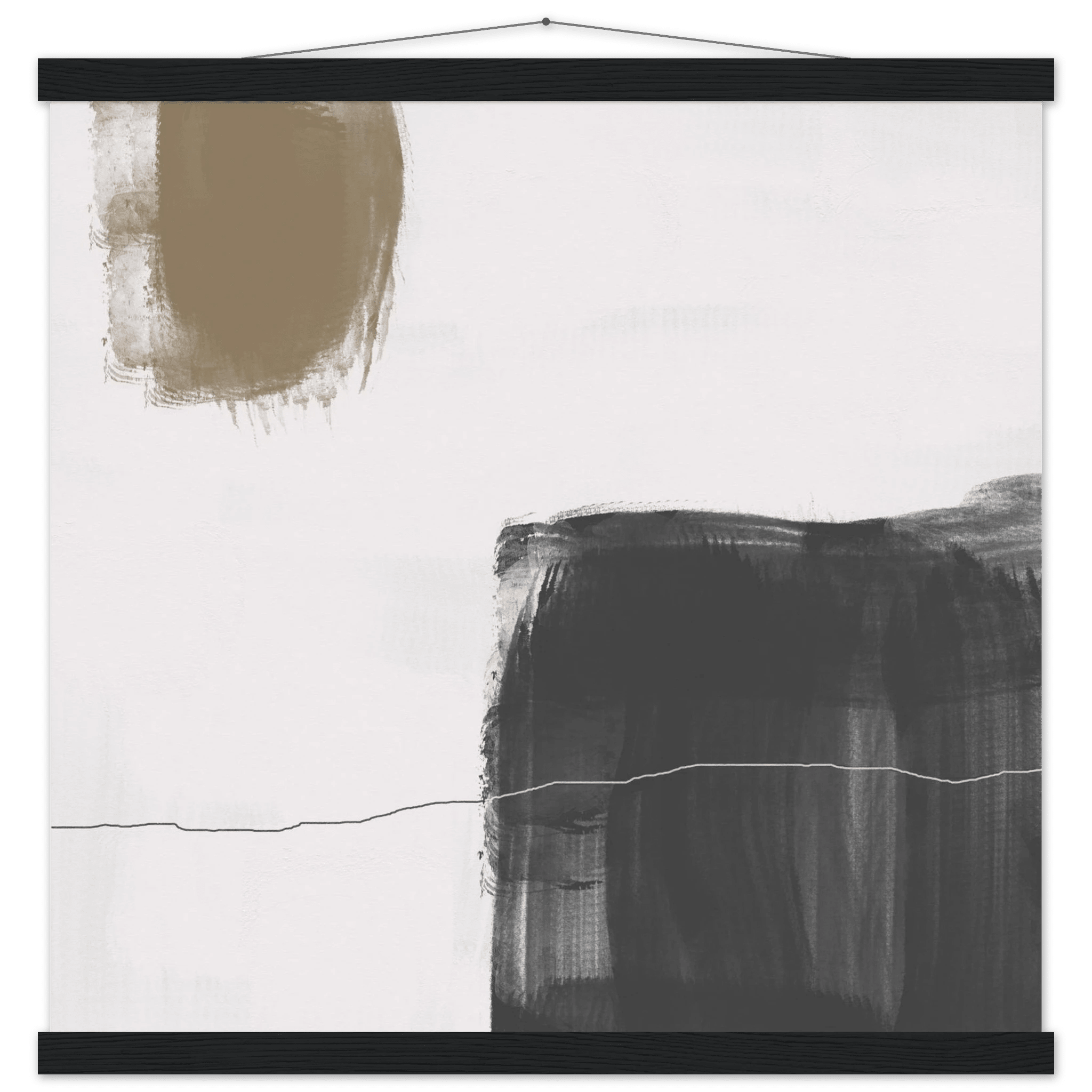 Olive & Black Brushstroke Abstract Poster | Minimalist Square Wall Art | Modern Decor - Evergreen Posters