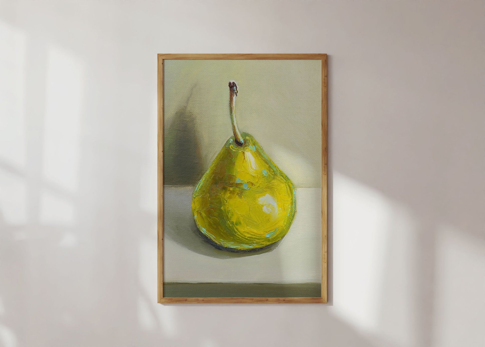 Pear Print | Green Pear Oil Painting Wall Art | Kitchen Poster - Evergreen Posters