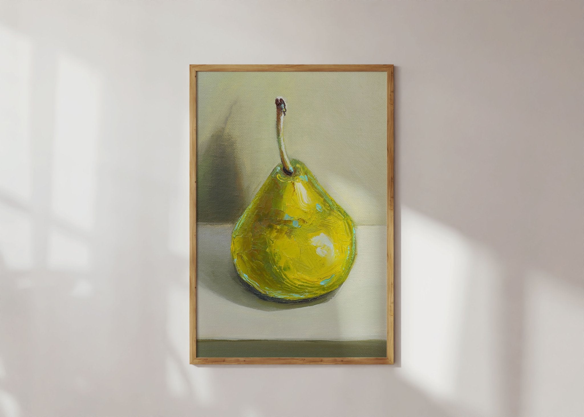 Pear Print | Green Pear Oil Painting Wall Art | Kitchen Poster - Evergreen Posters