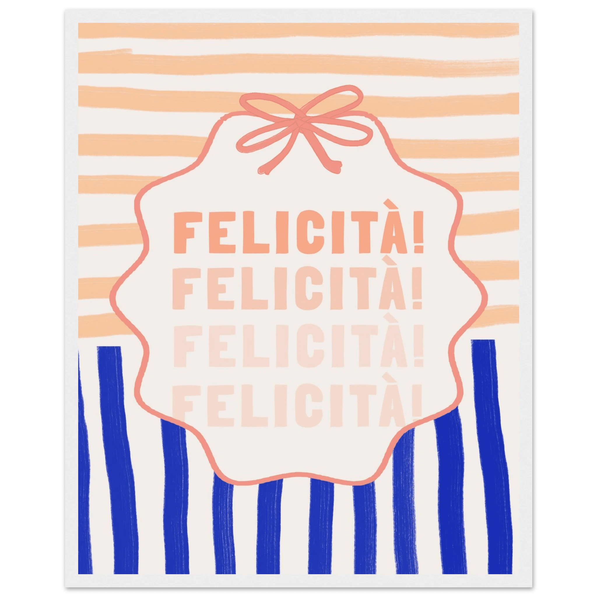 Felicità Italian Happiness Quote Print | Coquette Stripe Wall Art - Evergreen Posters