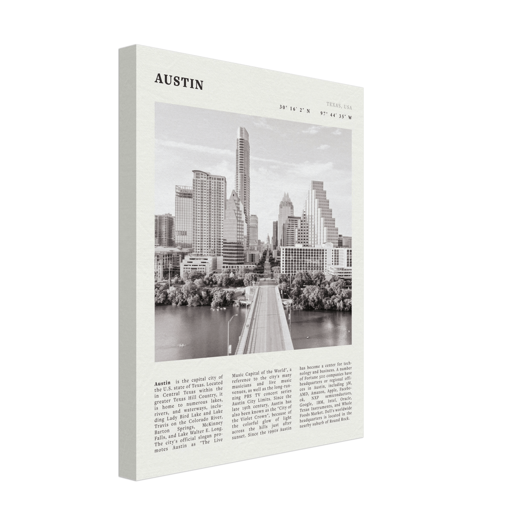 Austin Poster | Black & White Texas Skyline Wall Art | City Travel Print Decor - Evergreen Posters