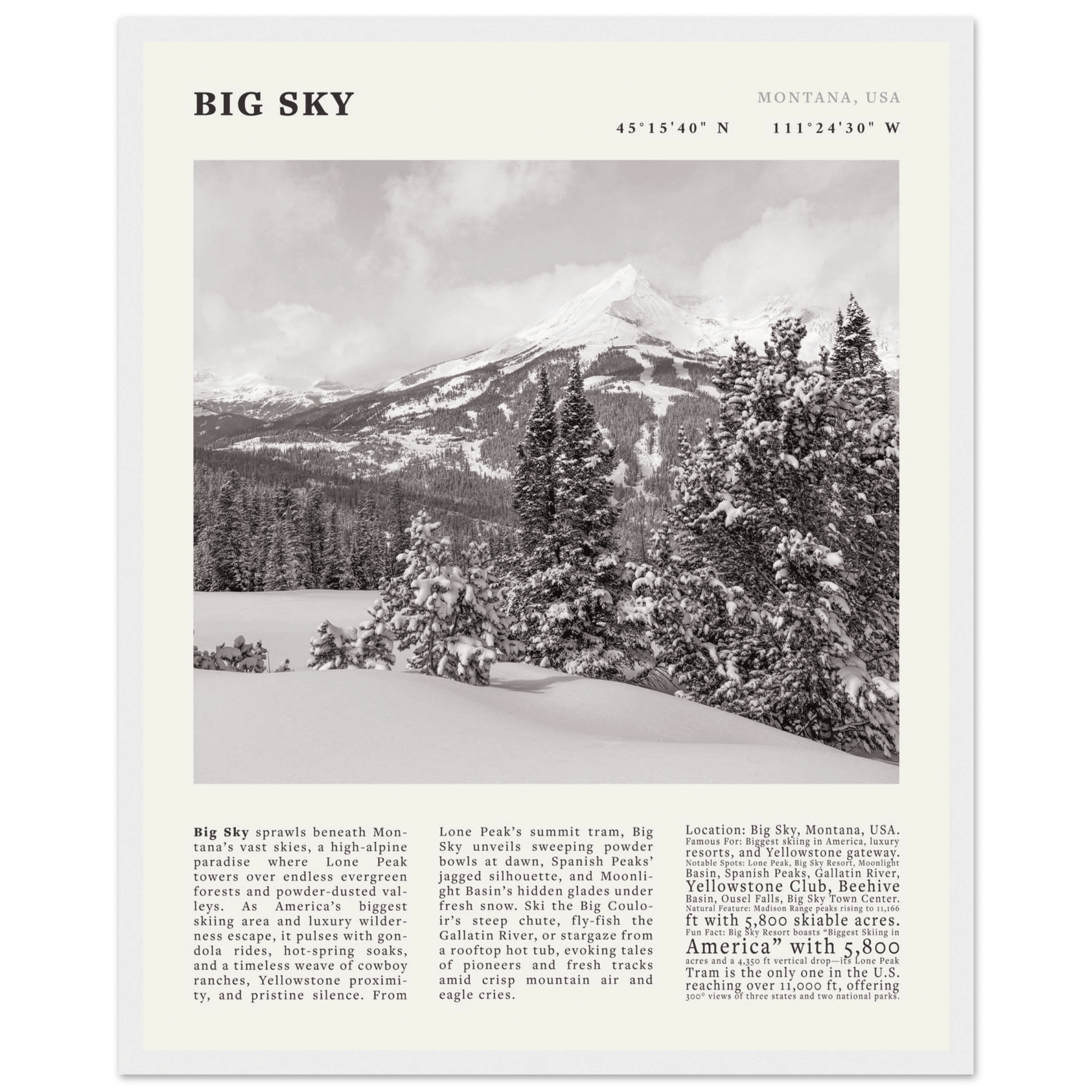 Big Sky Montana Poster Black and White – Vintage Lone Peak Ski Resort Print (Digital & Printed Options) - Evergreen Posters
