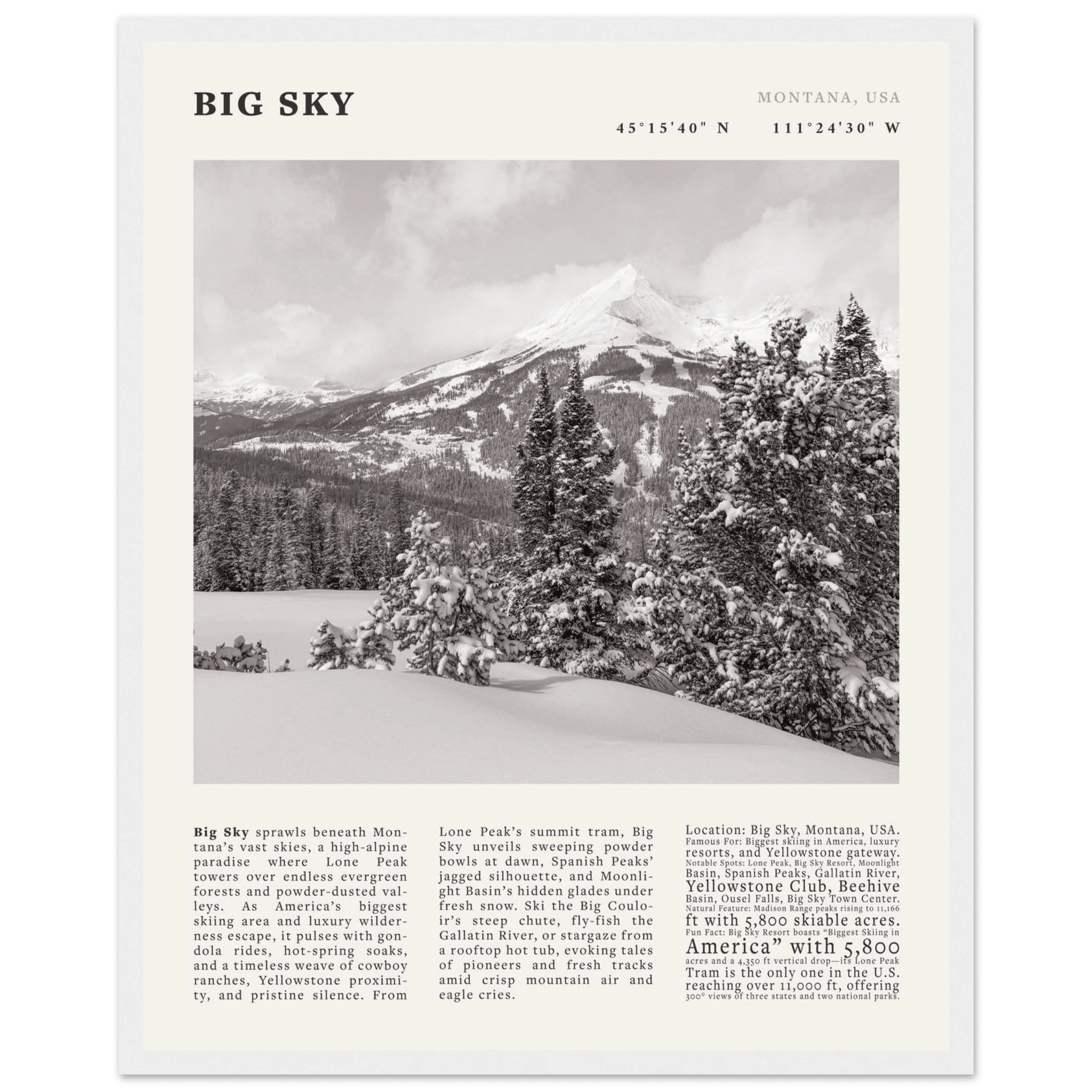 Big Sky Montana Poster Black and White – Vintage Lone Peak Ski Resort Print (Digital & Printed Options) - Evergreen Posters
