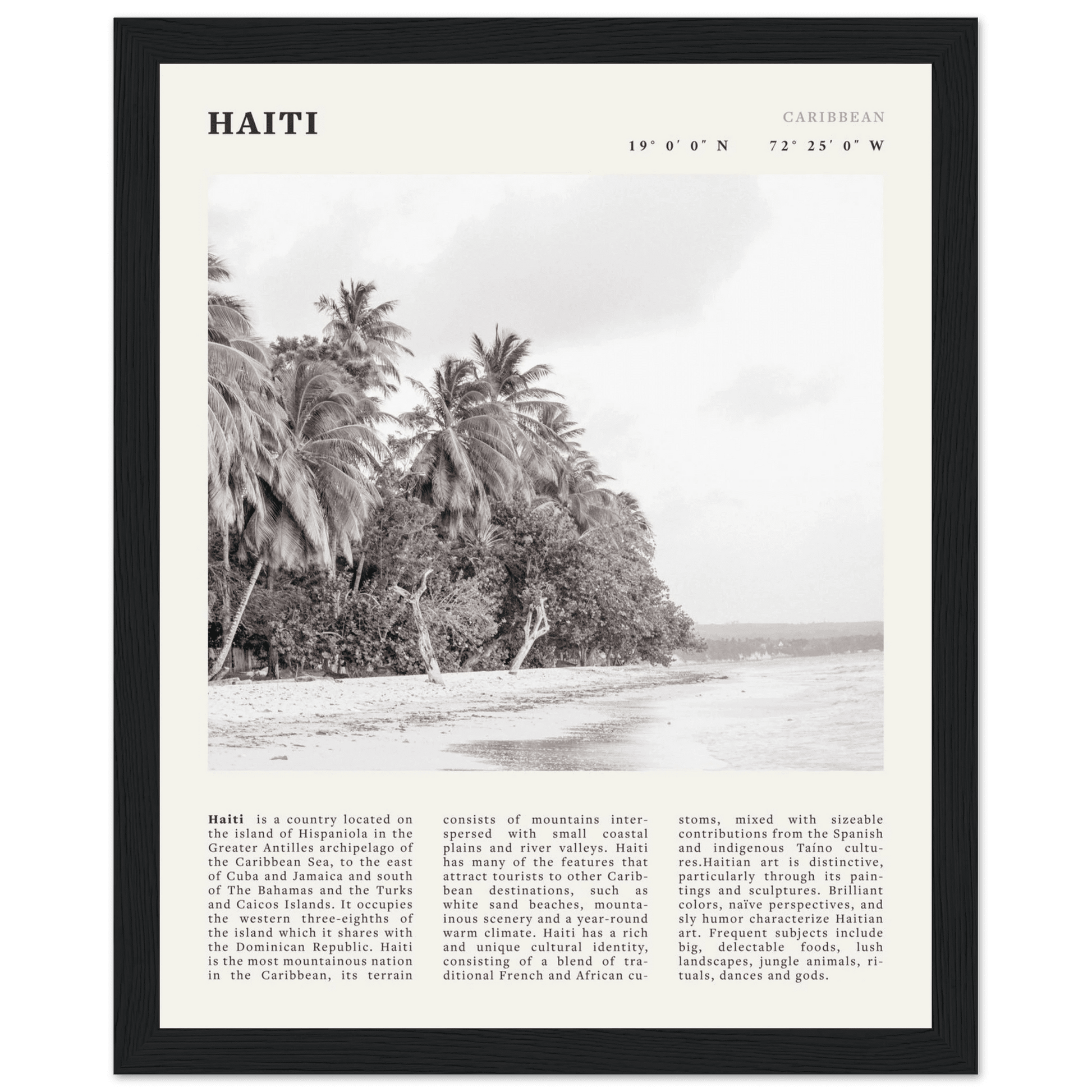 Haiti Poster | Black & White Caribbean Beach Wall Art | Tropical Travel Print - Evergreen Posters