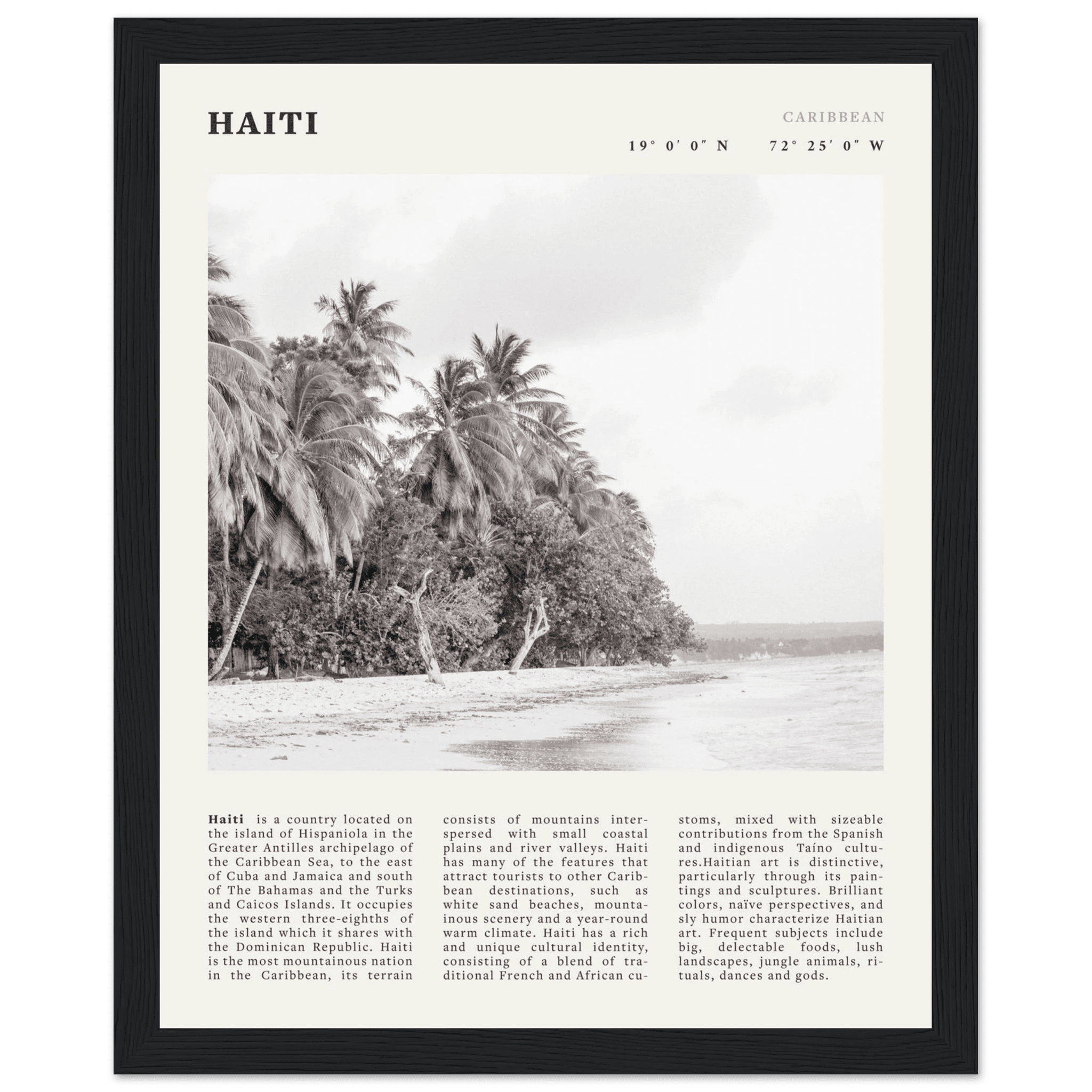 Haiti Poster | Black & White Caribbean Beach Wall Art | Tropical Travel Print - Evergreen Posters