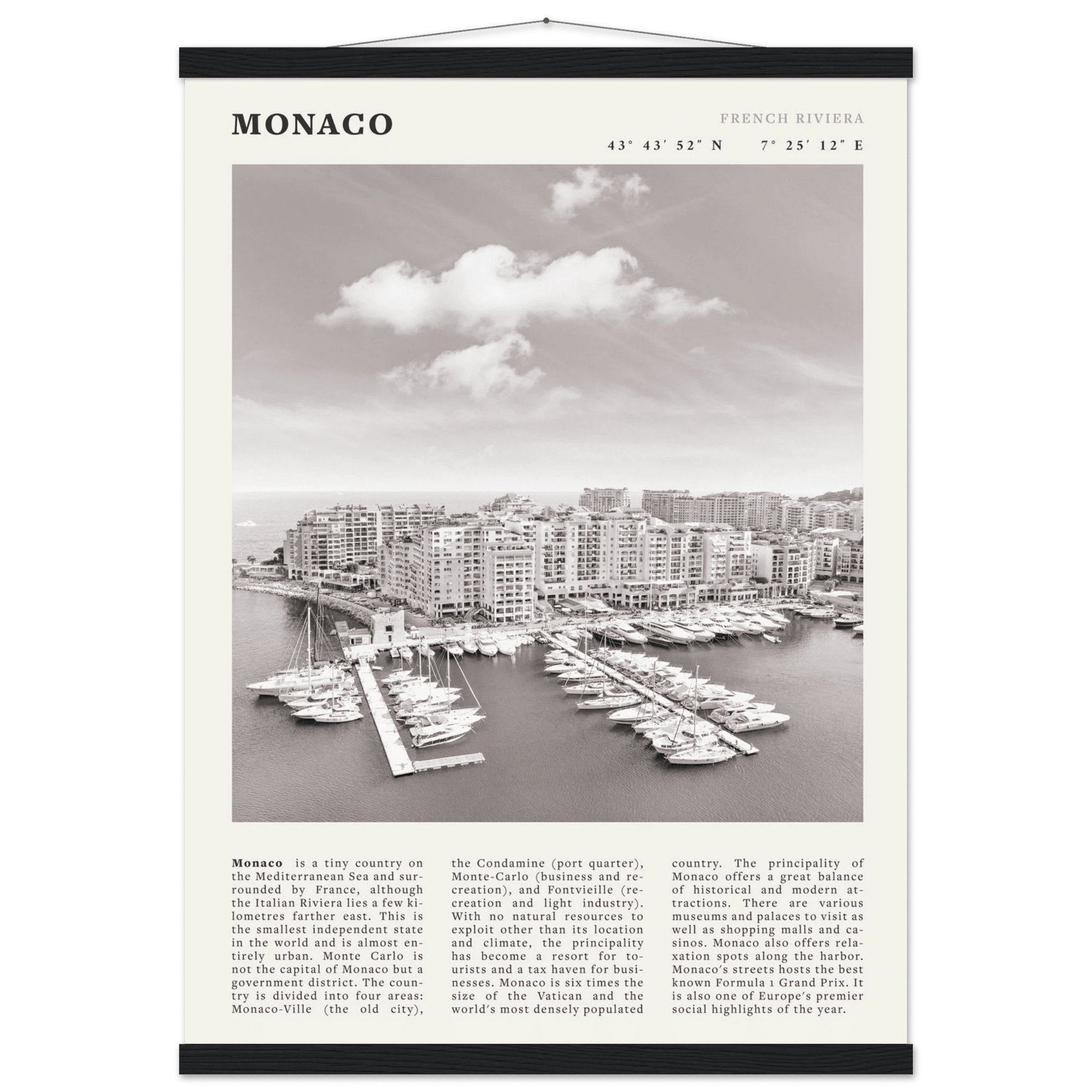 Monaco Poster Black and White – Vintage Monte Carlo Harbor Print (Digital & Printed Options) - Evergreen Posters