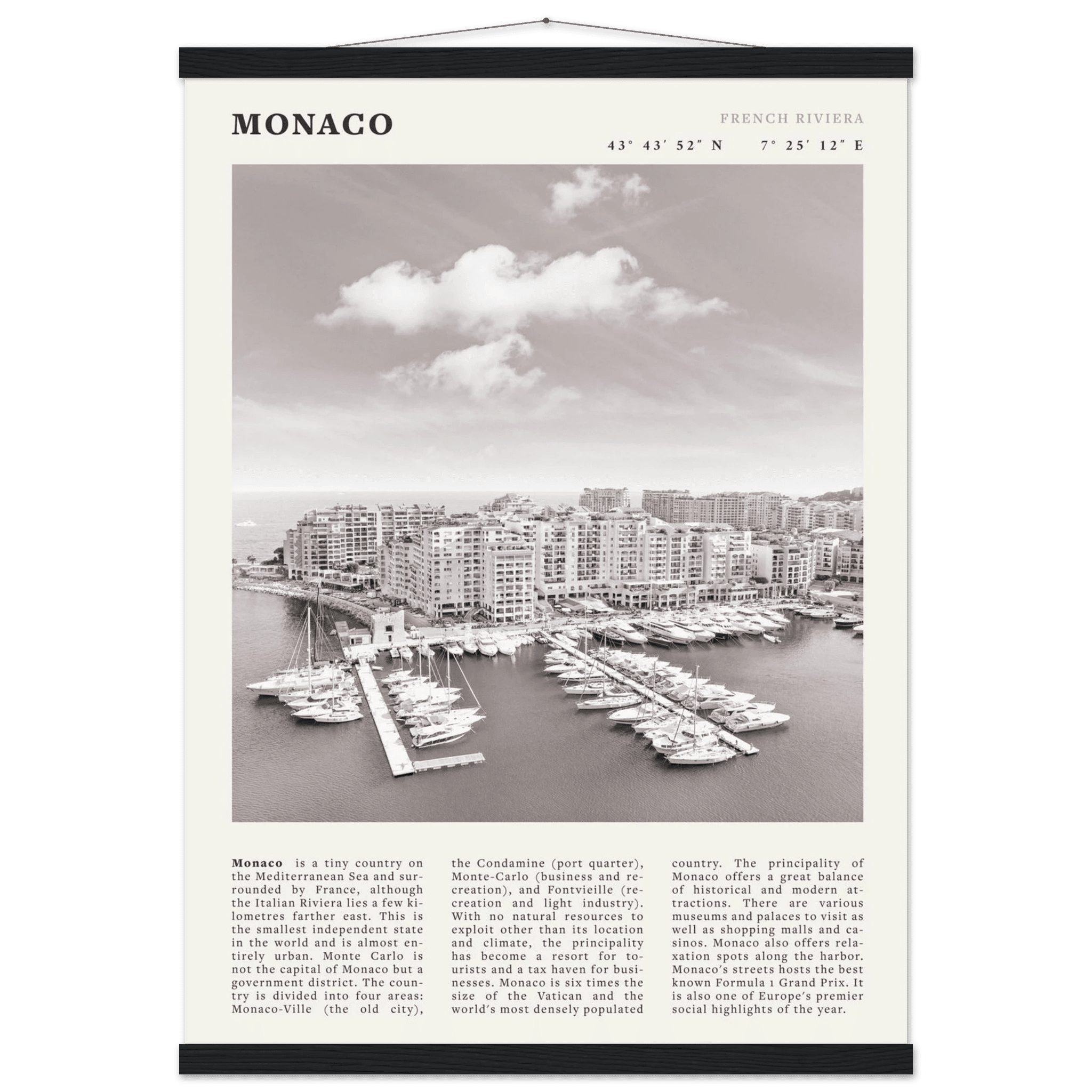 Monaco Poster Black and White – Vintage Monte Carlo Harbor Print (Digital & Printed Options) - Evergreen Posters