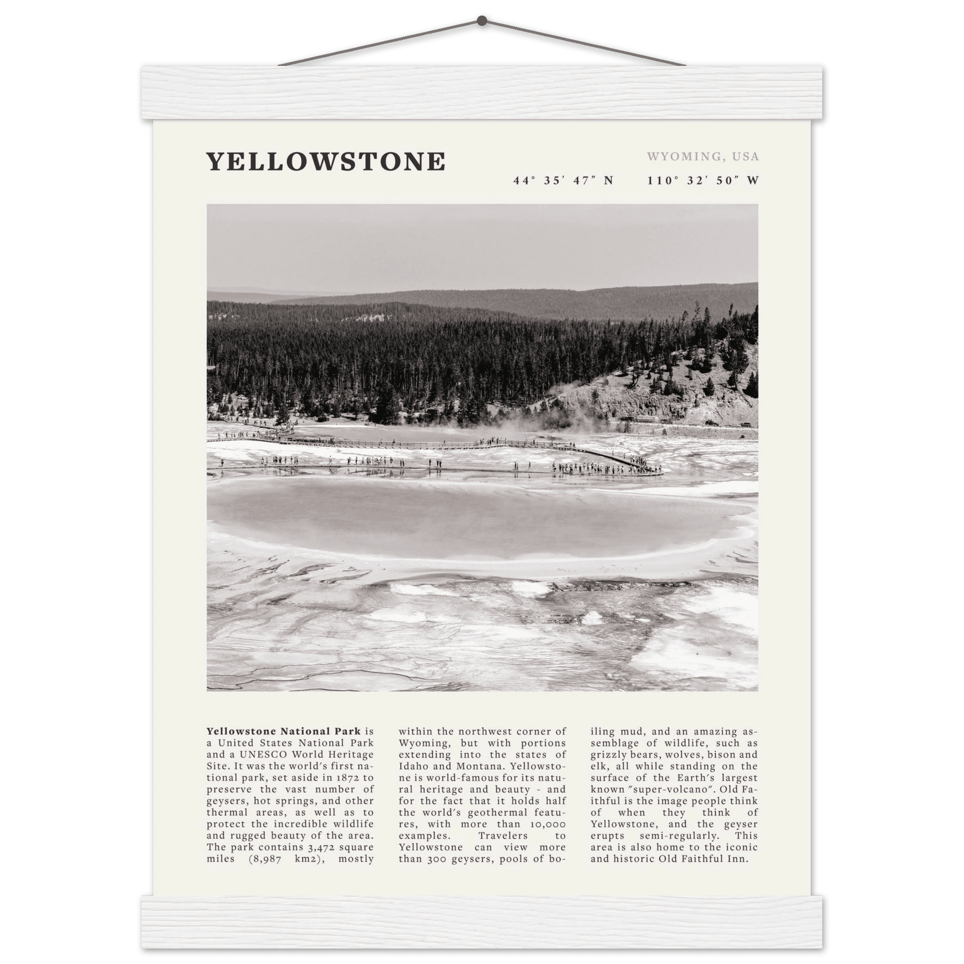 Yellowstone Poster | Black & White Grand Prismatic Spring Wall Art | WY Print - Evergreen Posters