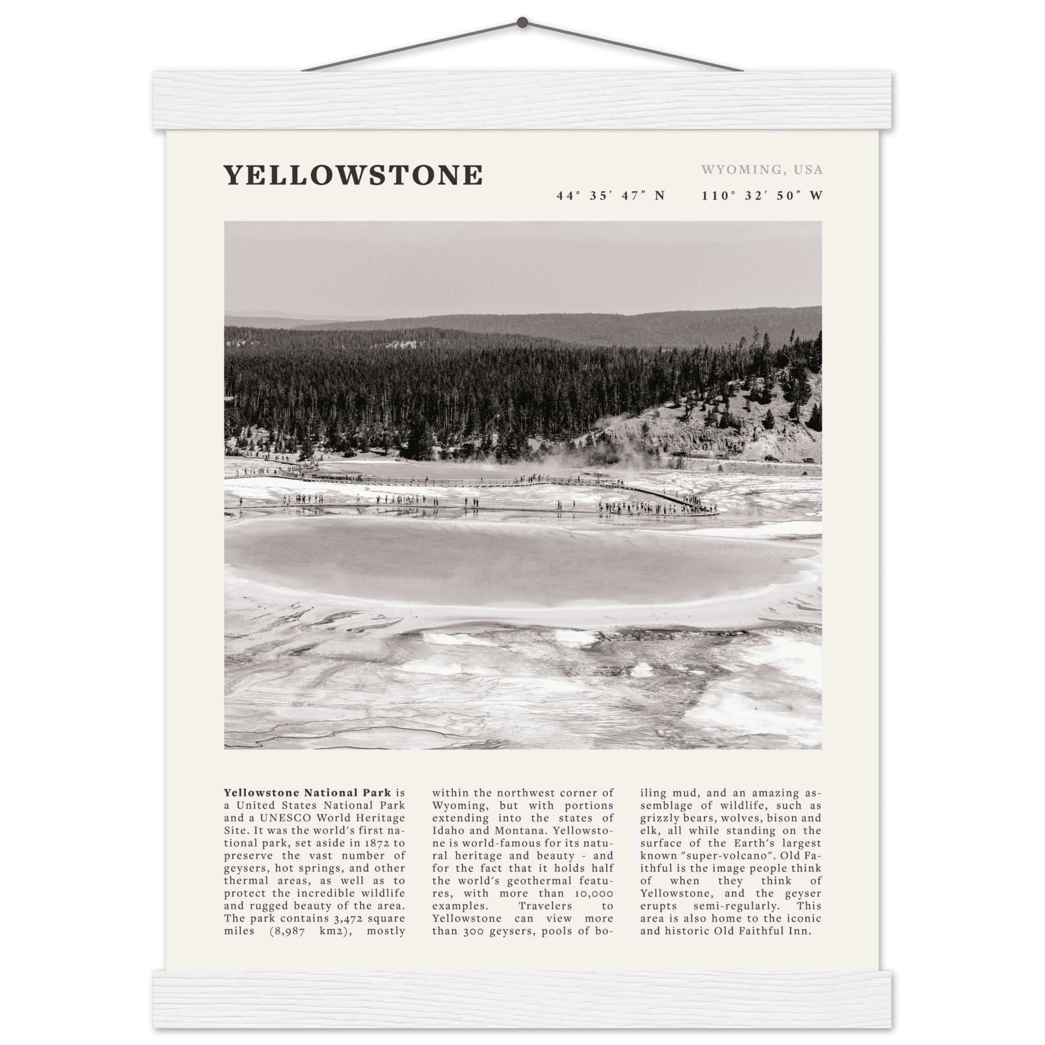 Yellowstone Poster | Black & White Grand Prismatic Spring Wall Art | WY Print - Evergreen Posters