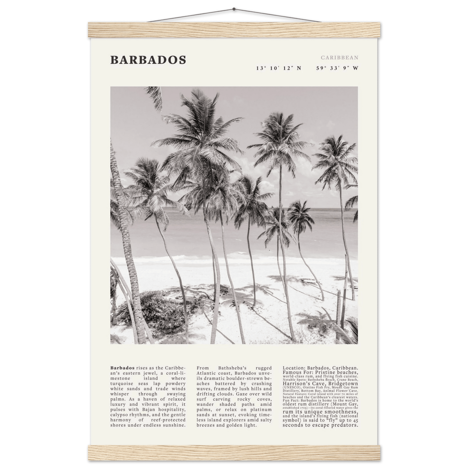 Barbados Poster Black and White – Vintage Caribbean Palm Beach Print (Digital & Printed Options) - Evergreen Posters