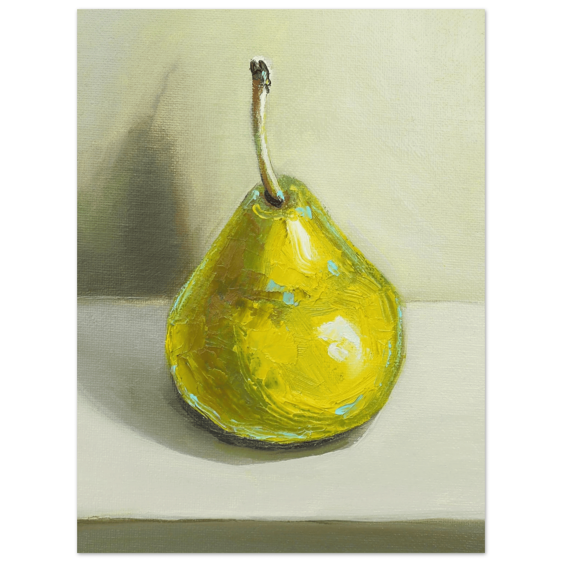 Pear Print | Green Pear Oil Painting Wall Art | Kitchen Poster - Evergreen Posters