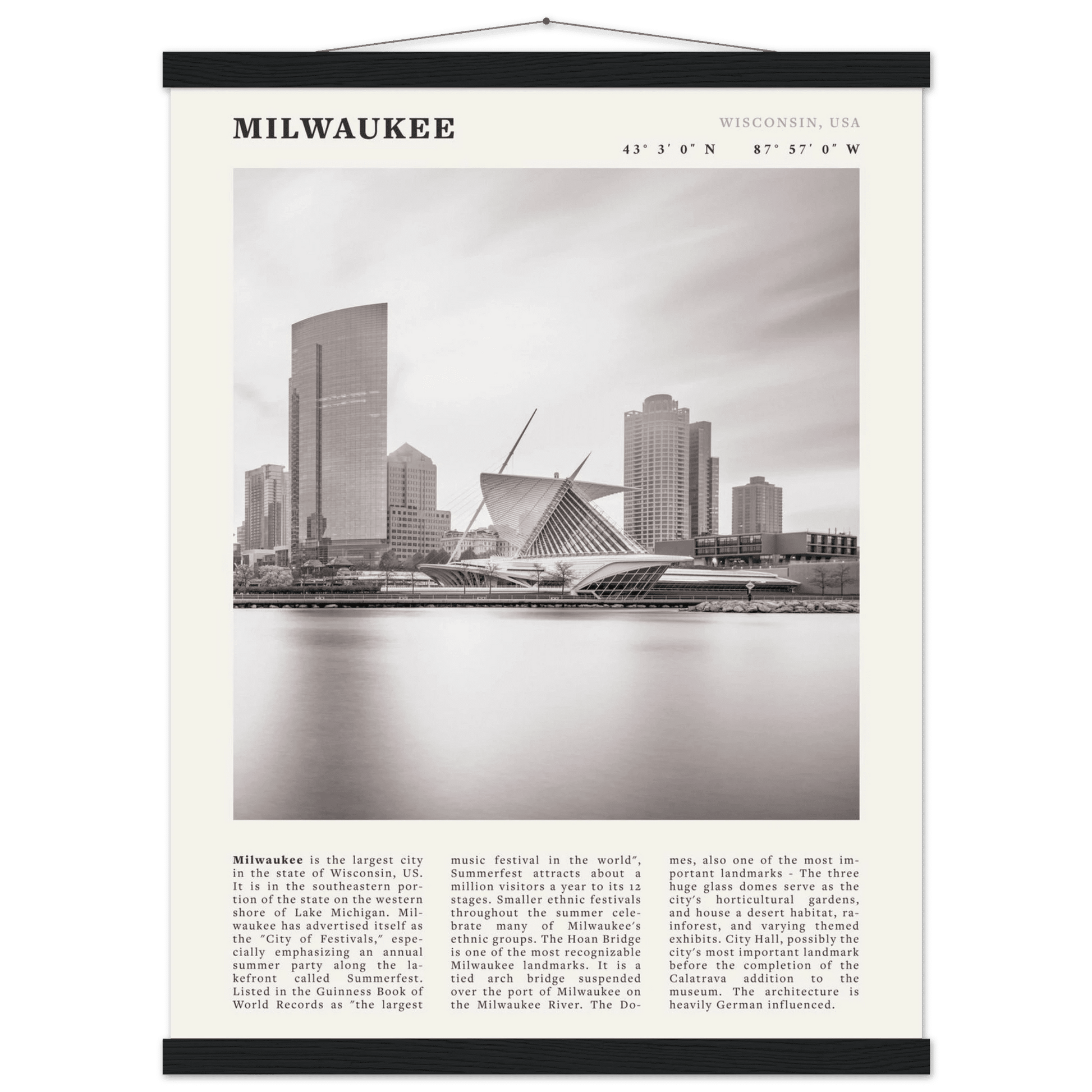 Milwaukee Poster | Black & White Wisconsin City Wall Art | USA Travel Print - Evergreen Posters